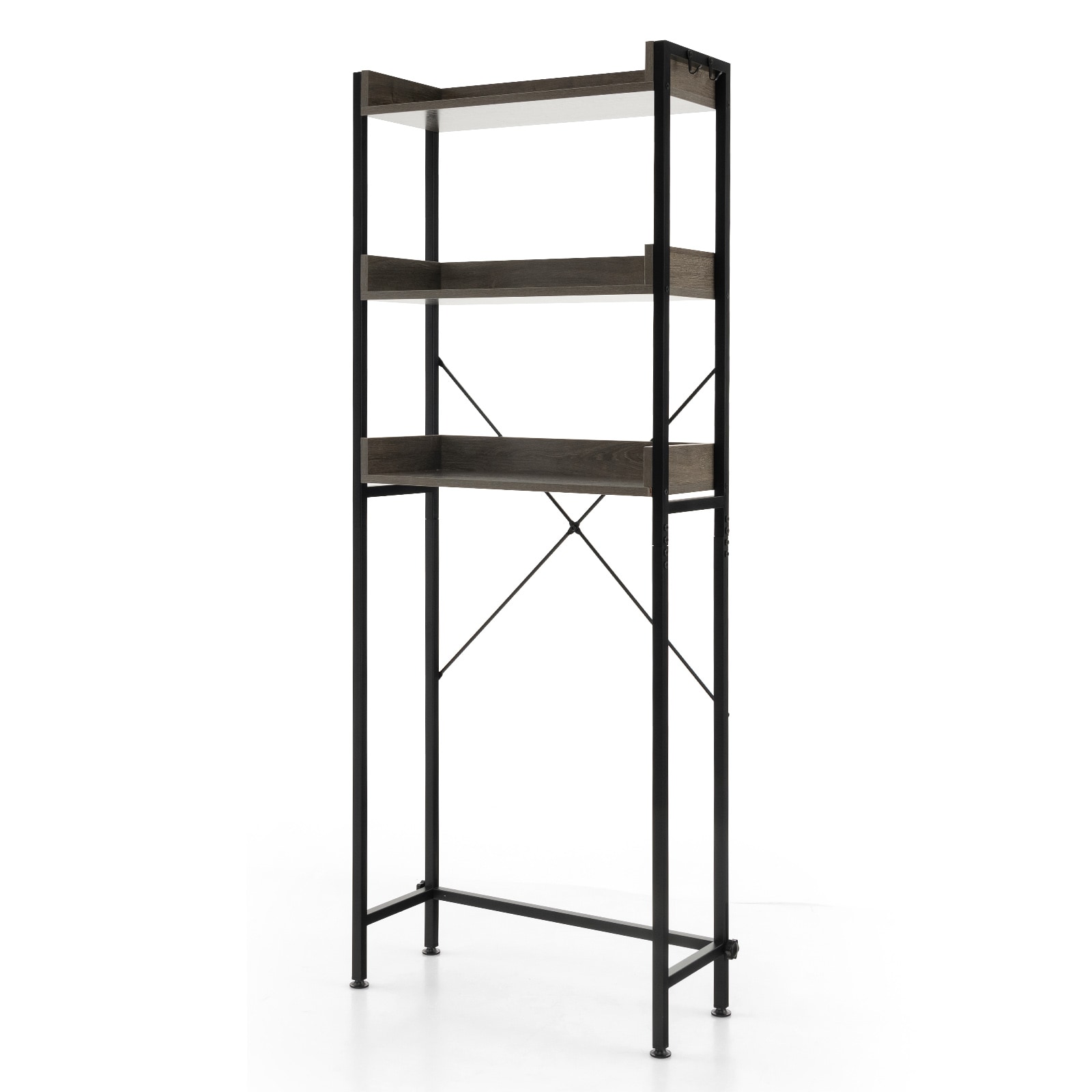 Slickblue D-CO-RG00011VJ Adjustable Toilet Storage Rack 25 x 64.5 x 9.5-Inch Ructic Brown/Grey 3-Shelf Over-the-Toilet Storage with Bottom Bar – Toilet Area