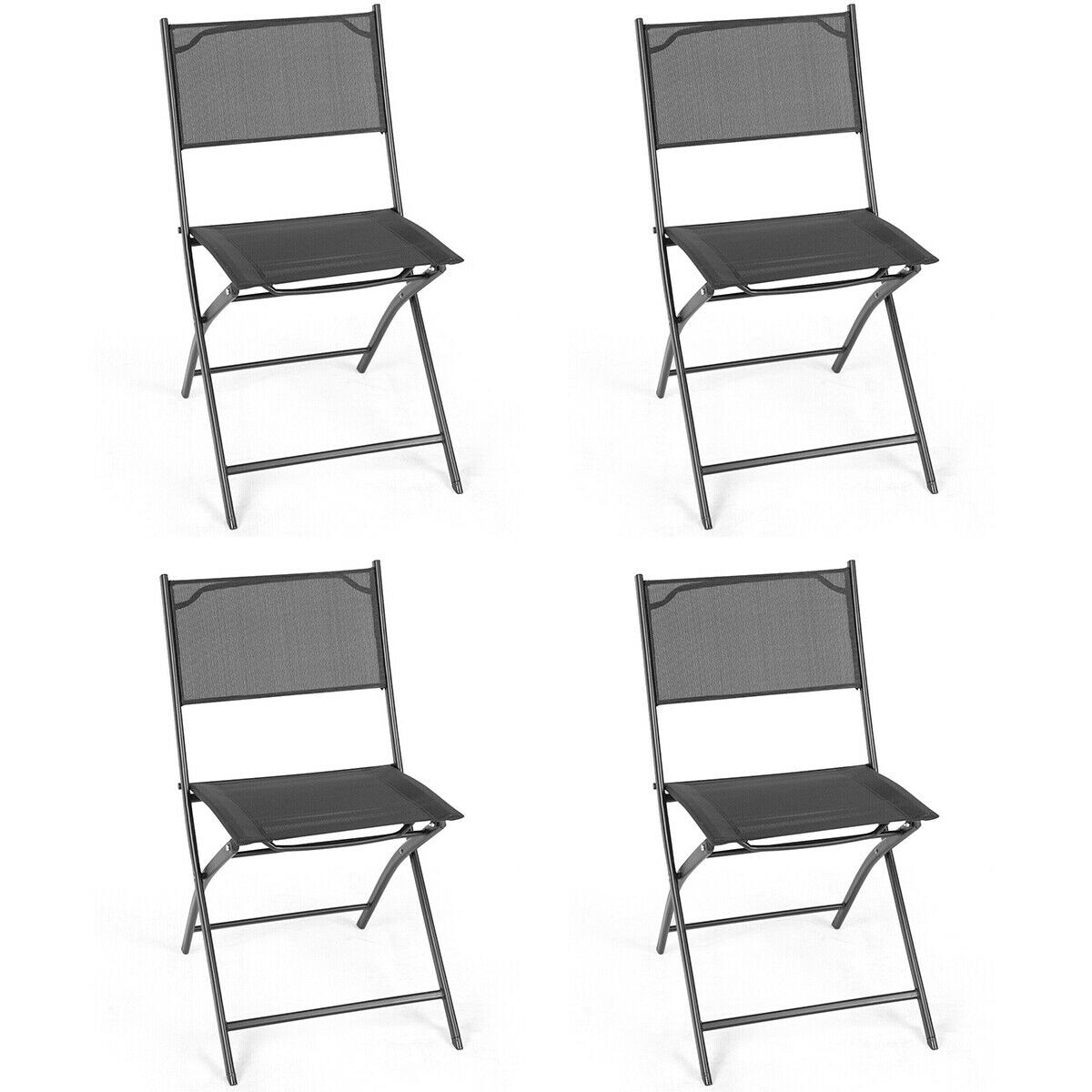Slickblue D-CO-50885WH Set of 4 Sling Black Steel Frame Chair with Black Textile Fabric Seat for Camping Patio Deck or Backyard