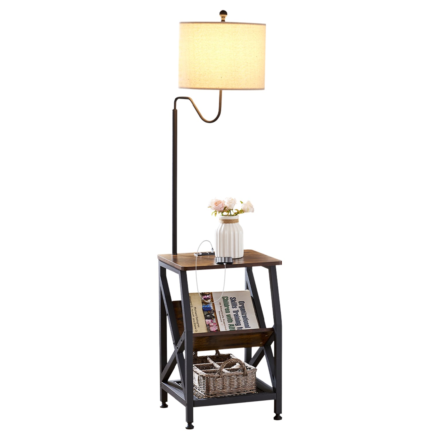 WELLFOR Floor Lamp 59-in Brown Shelf Floor Lamp in the Floor Lamps ...