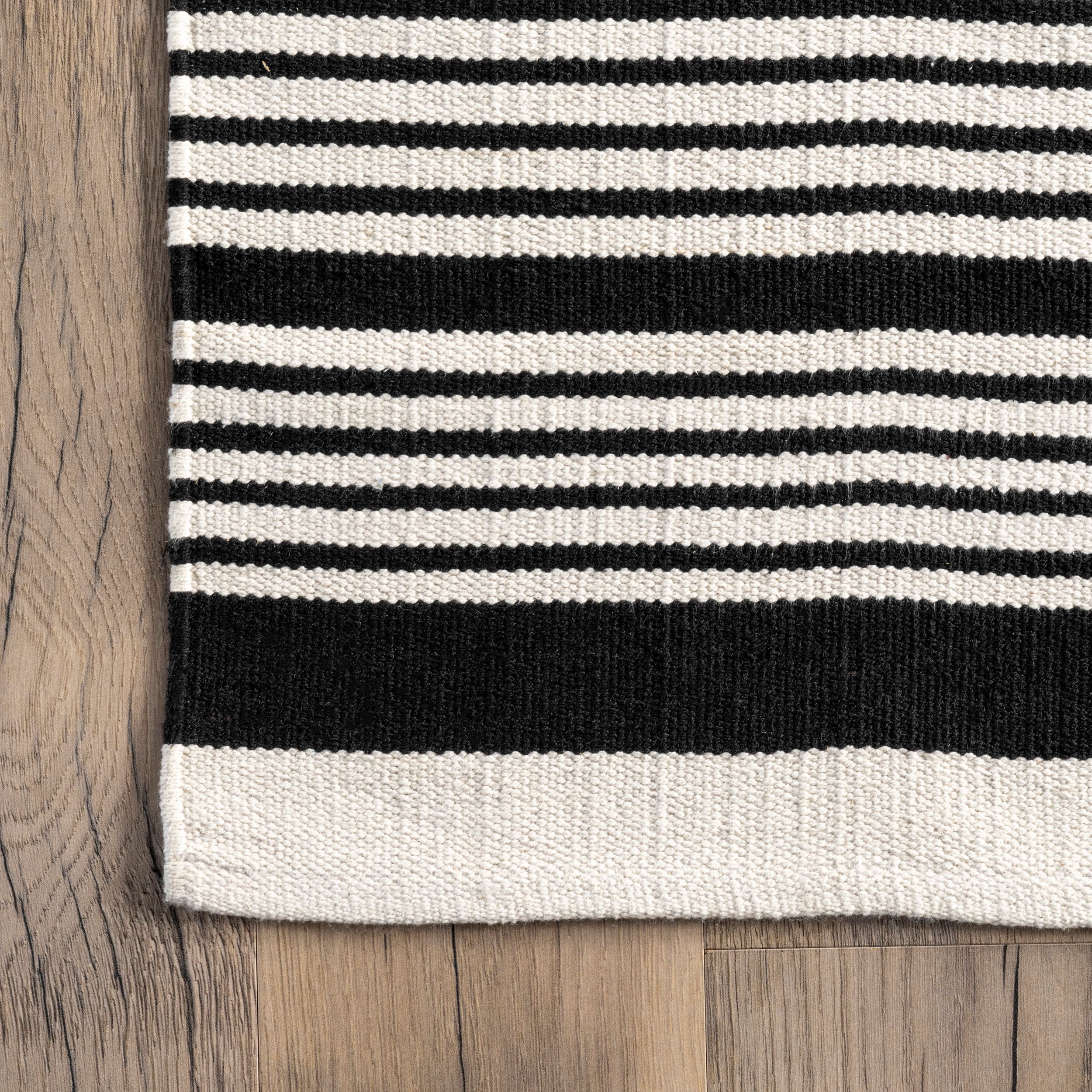 Black and White Striped Cotton Flatweave 8' x 10' Rug