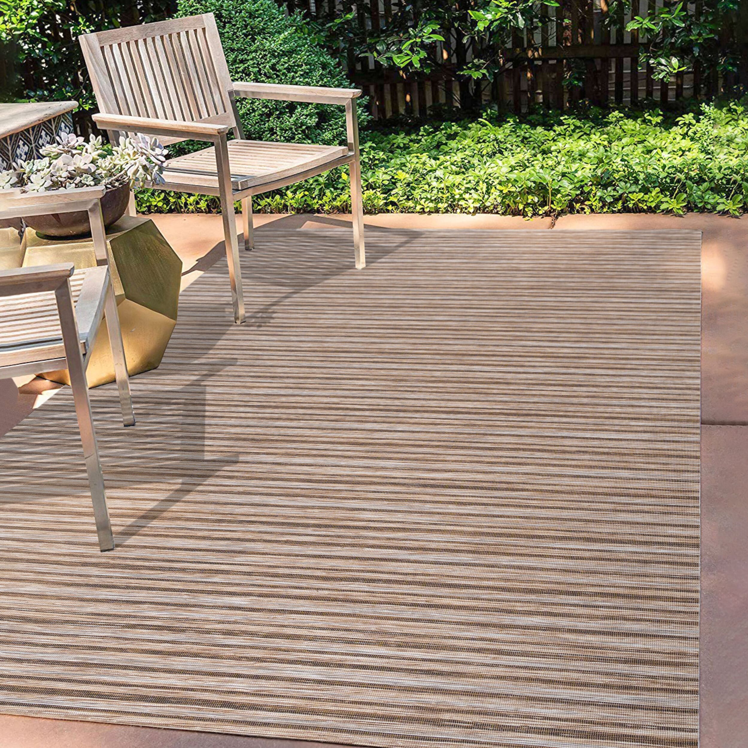 JONATHAN  Y TSN102B-3 TUSCAN SUN Finn Pinstripe 3 x 5 (ft) Loomed Polypropylene Brown/Natural Rectangular Indoor/Outdoor Stripe Coastal Area rug