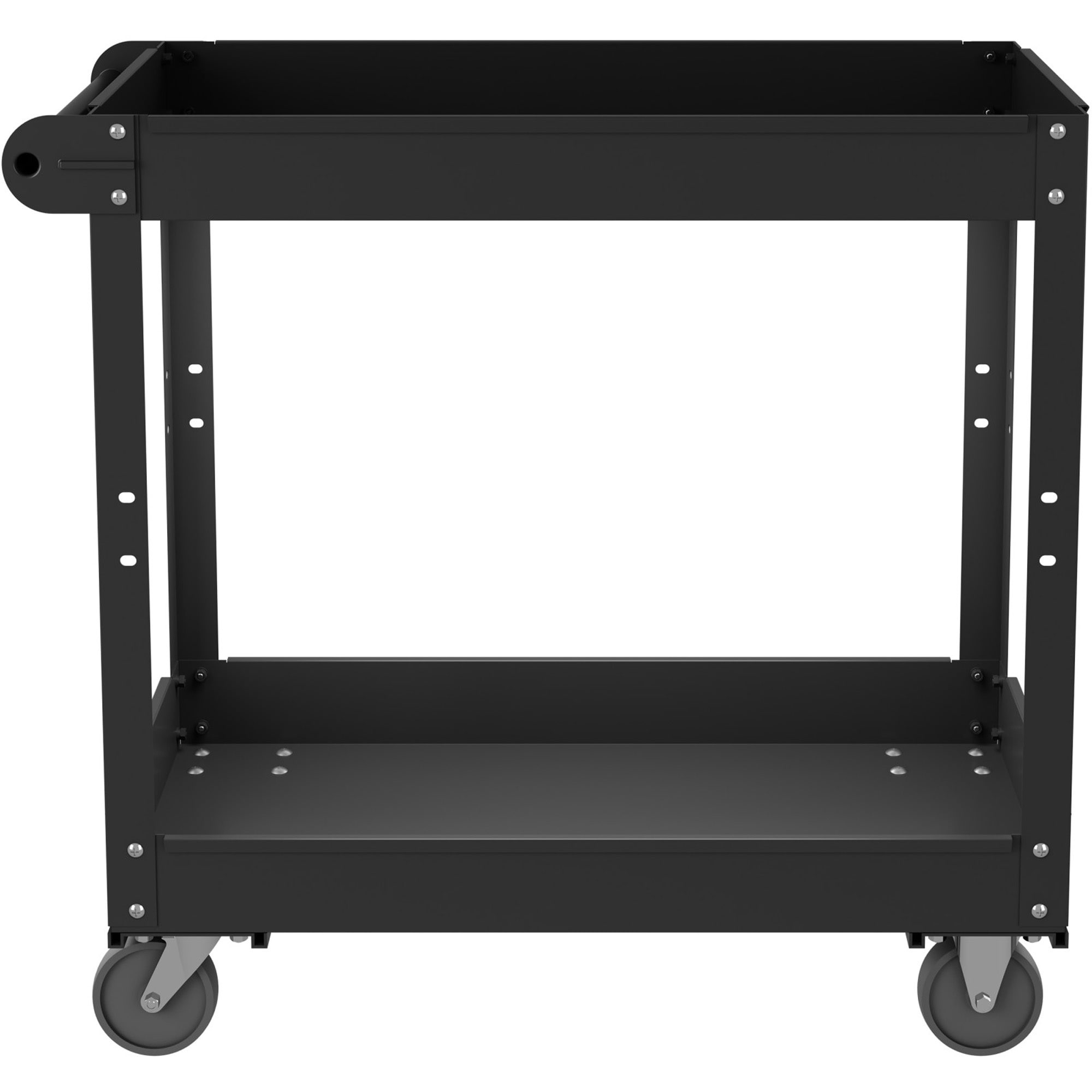 Lavex Large Black 2-Shelf Utility Cart with Flat Top, Built-In Tool  Compartment, and Oversized Wheels