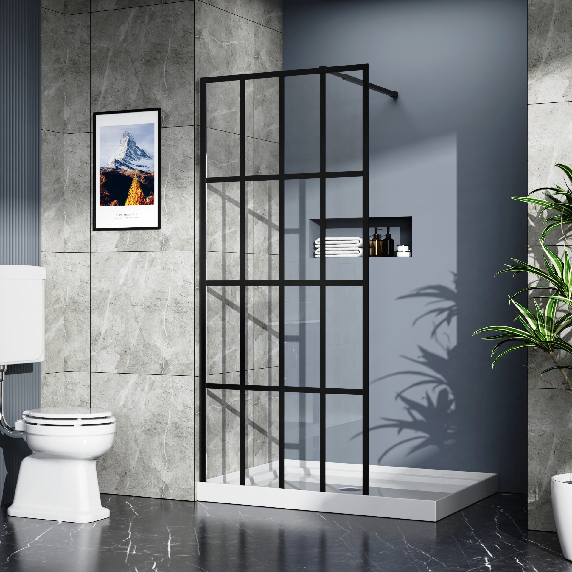 LOVMOR 34 in x 72 in Shower Door Walk- Finish Aluminum Tempered Glass Bathroom Enclosure Modern Design Durable Hardware Black #SF-WS-W122346711