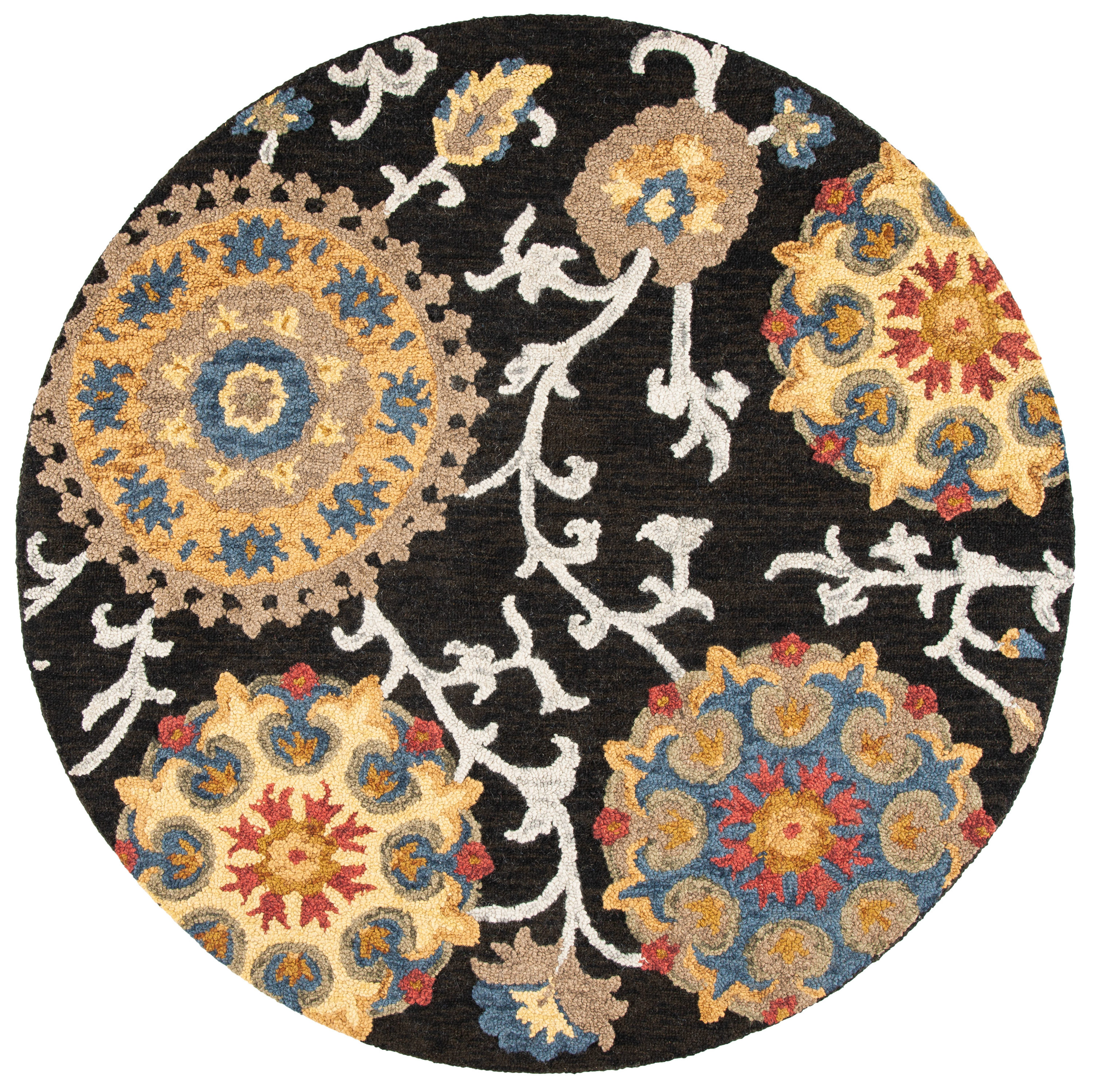 Safavieh BLM401A-6R Blossom Strasburg 6 x 6 (ft) Tufted Wool Charcoal/Multi Round Indoor Floral/Botanical Bohemian/Eclectic Area rug