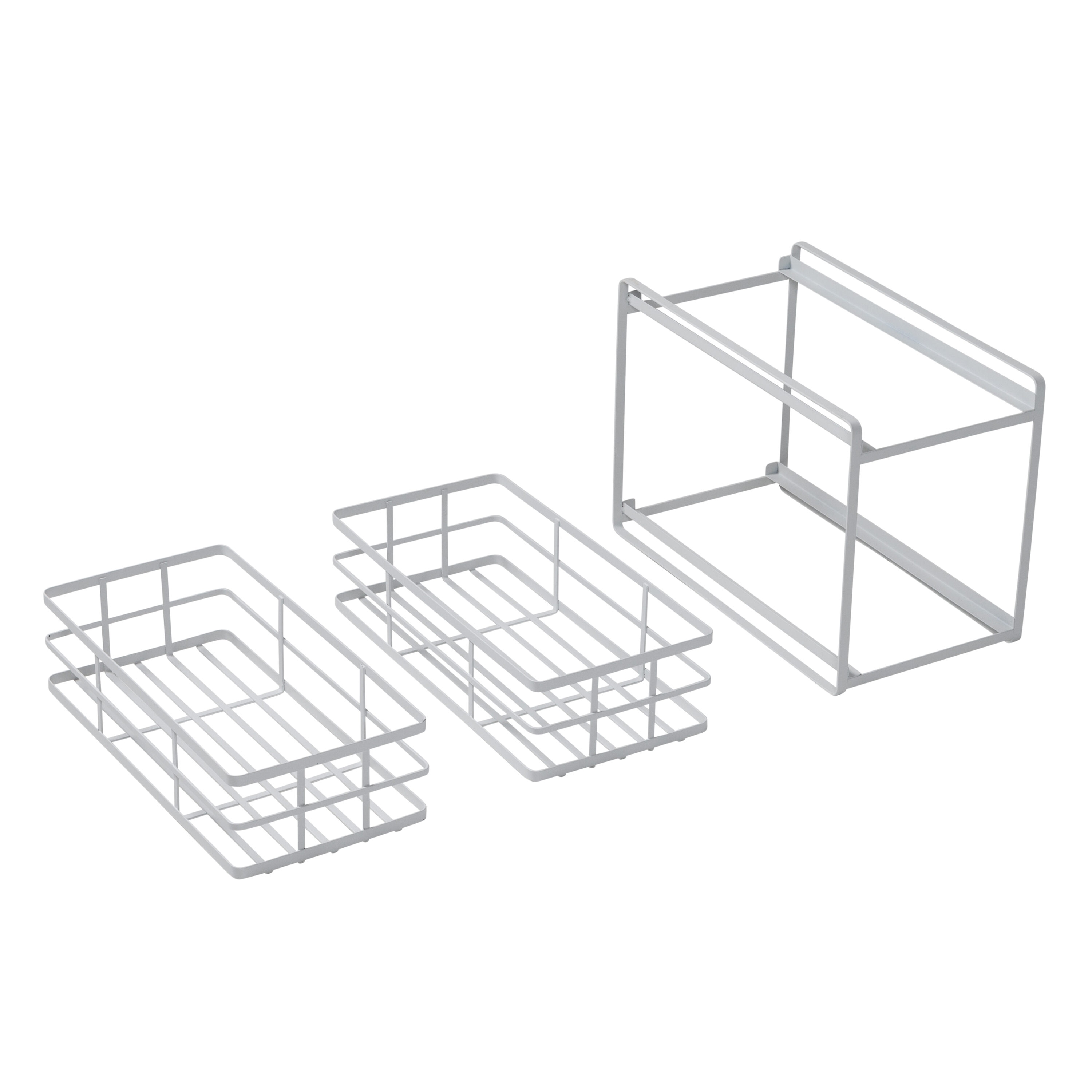 White Steel 2-Tier Sliding Basket Organizer