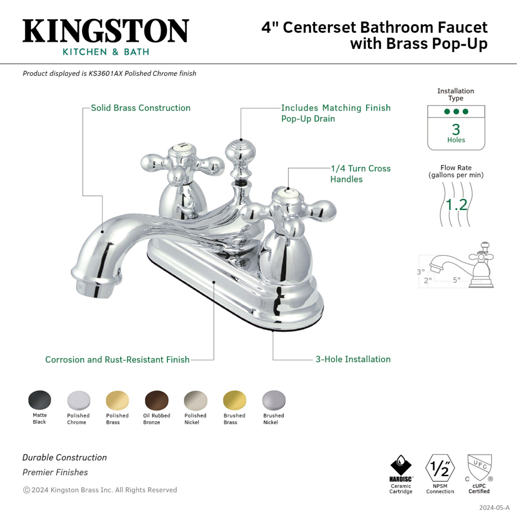 Elements of Design ES3601AX Lavatory-Faucets - View #2