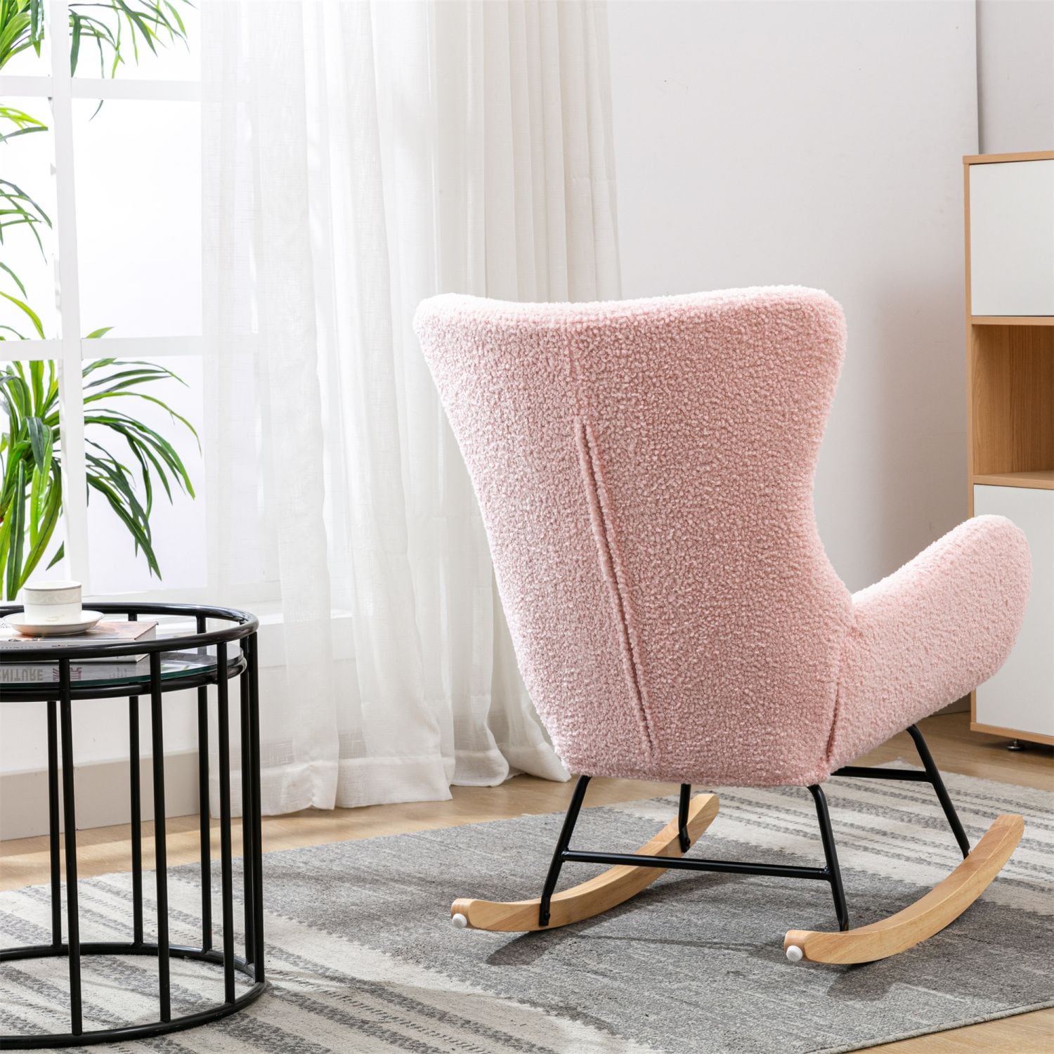 JASMODER Contemporary Pink Linen Accent Chair for Home or Office at ...