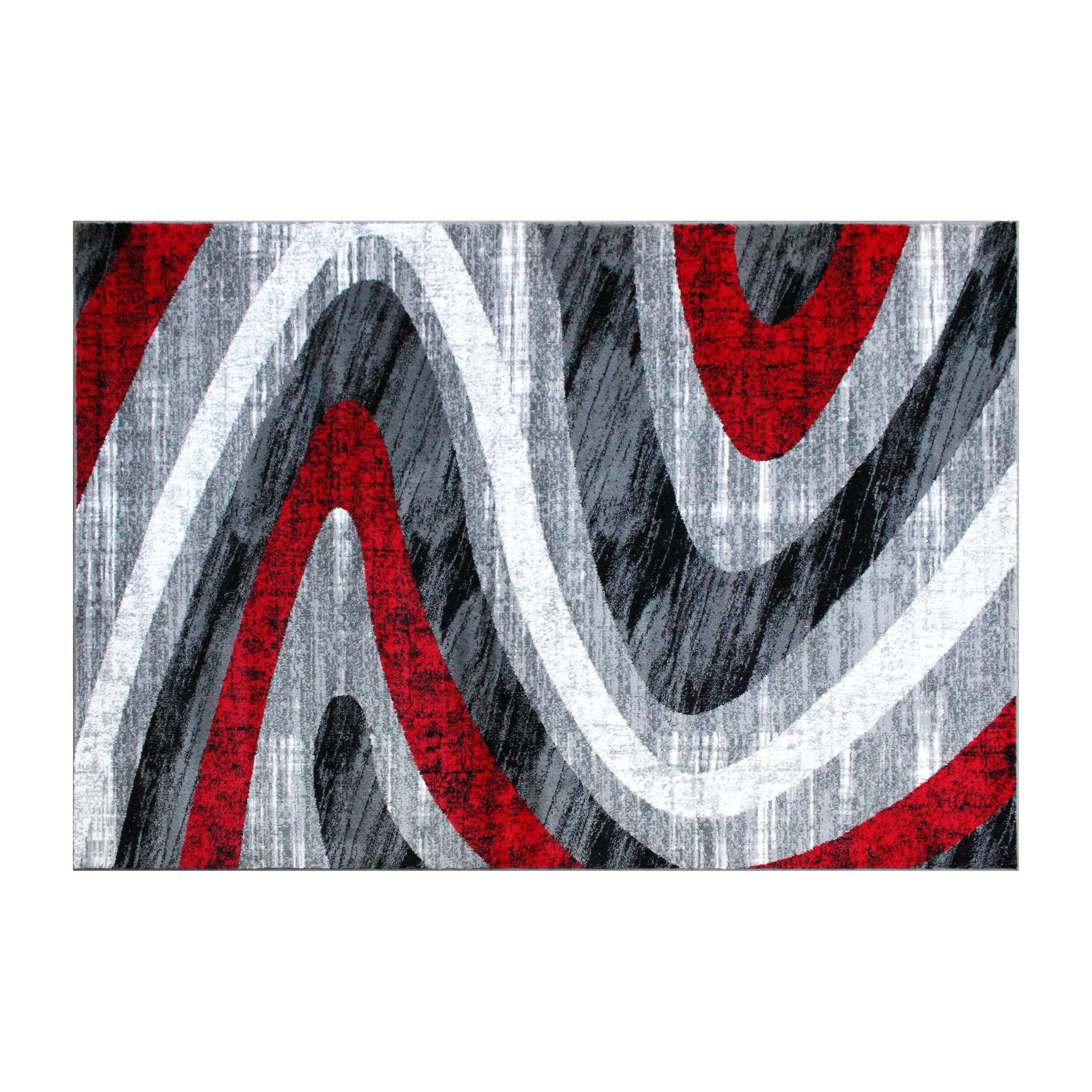 Reversible Red Wave 5' x 7' Synthetic Area Rug with Jute Backing
