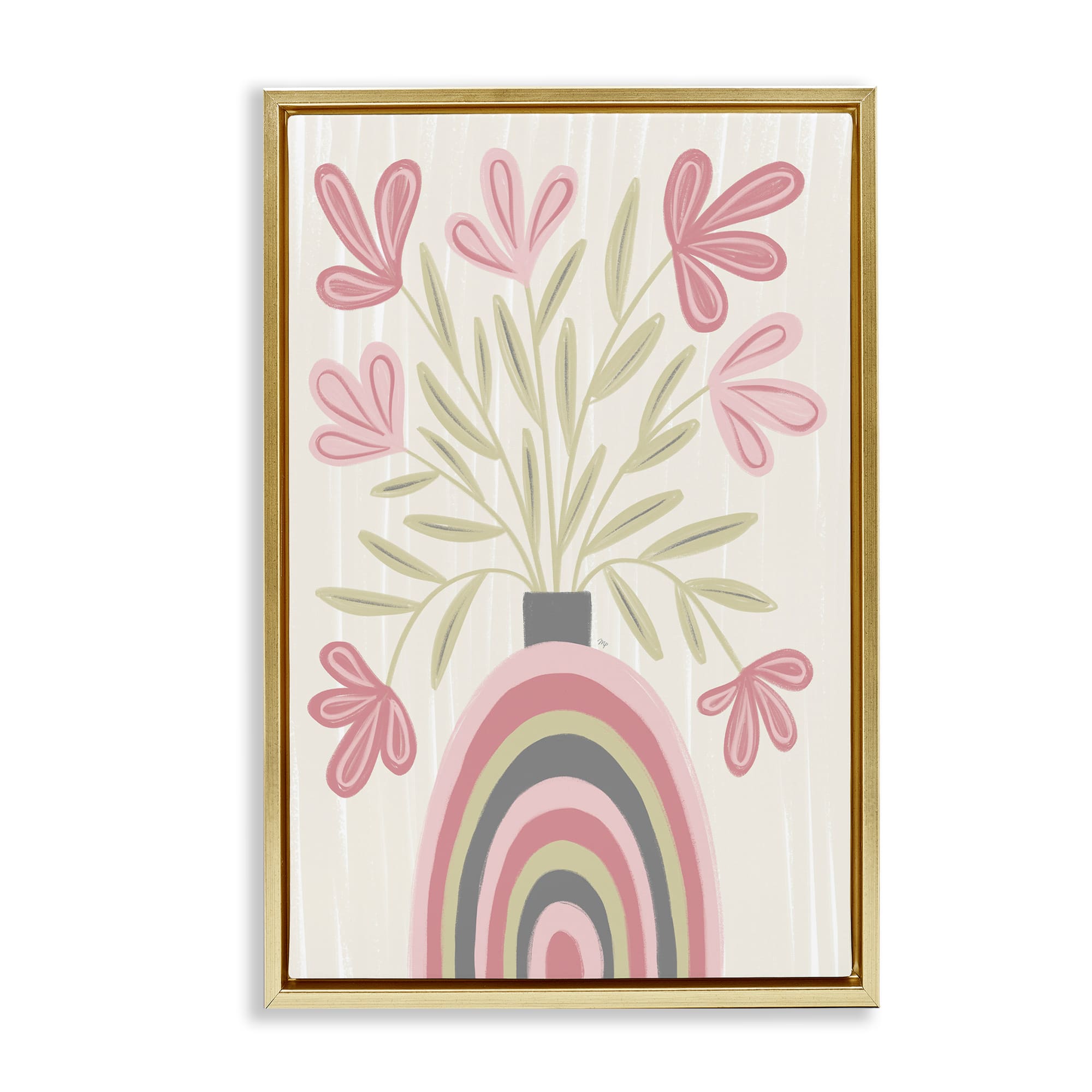 Stupell Industries BS-649-FFG-20X30 Pastel Arched Flower Vase Gold Framed Floater Canvas Wall Art By Martina Pavlova 21 x 31