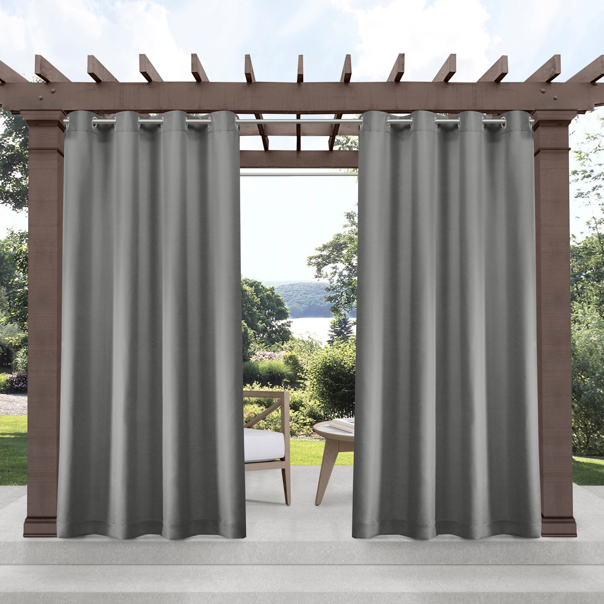 Exclusive Home EH7999-16-2-84G 84-Inches Outdoor Medium grey Light filtering Grommet Curtain panel pair