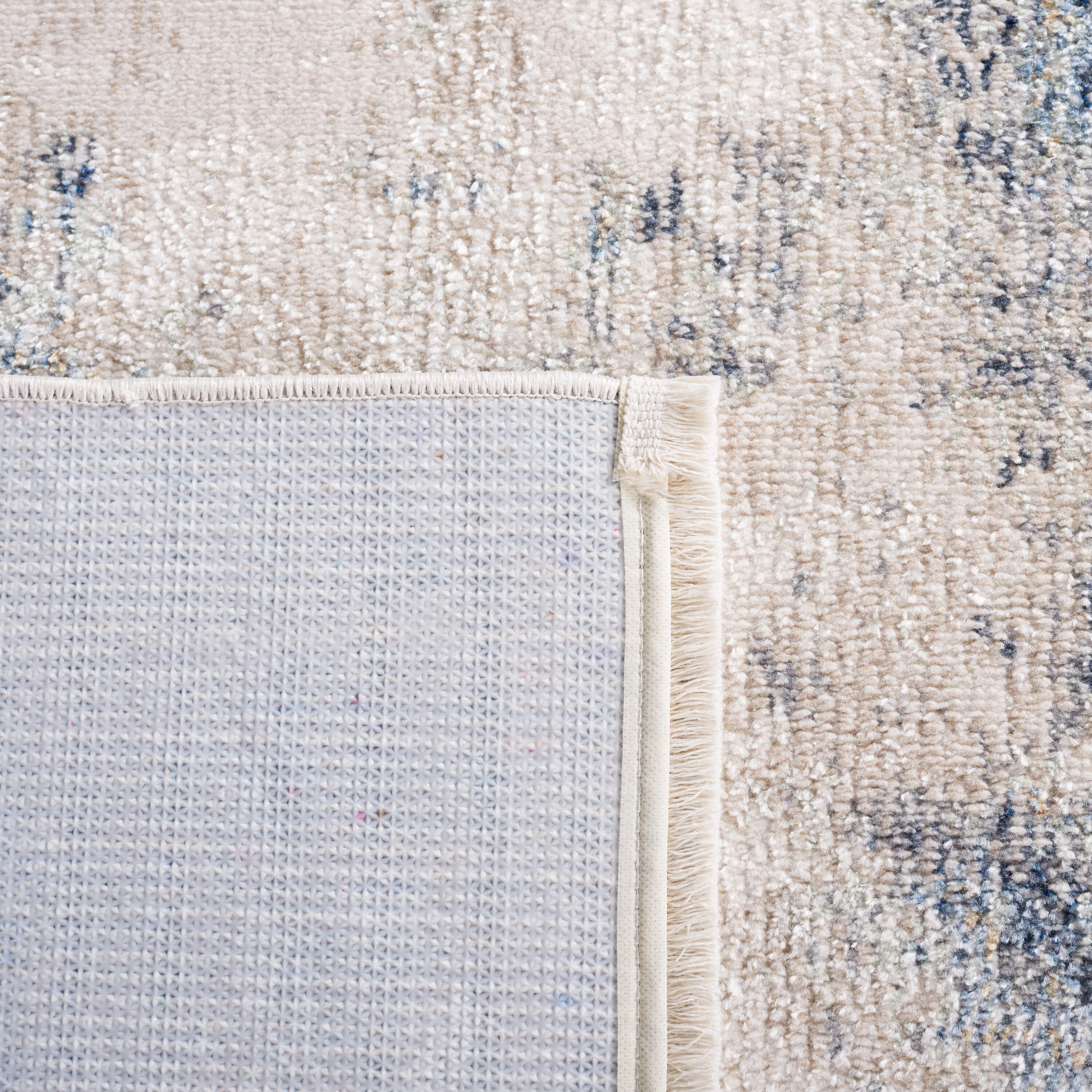 Modern Blue and Gray Synthetic Square Washable Area Rug