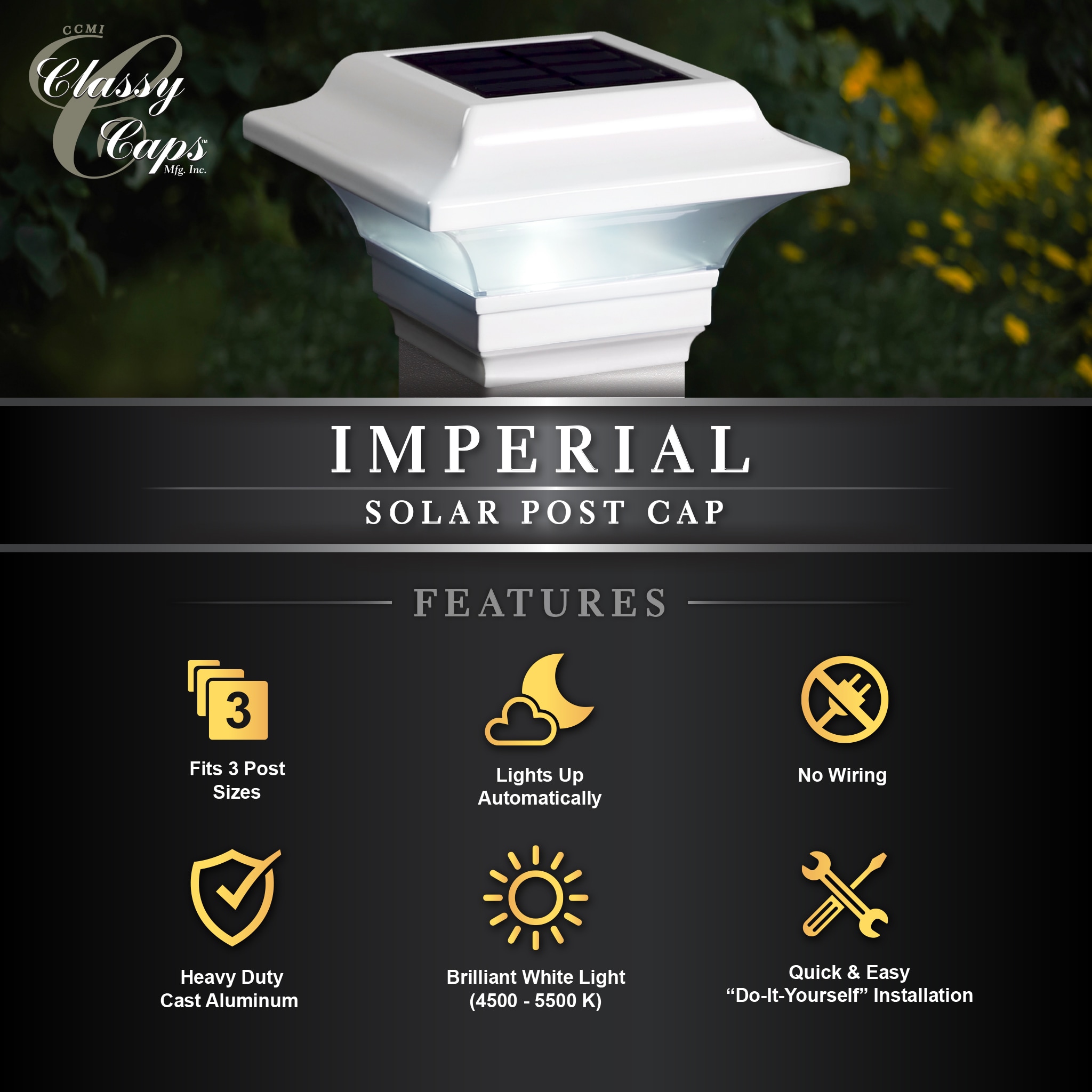 Classy Caps 10-Lumen 1-Watt White Solar LED Outdoor Post Light (4500 K) in  the Deck Lights department at