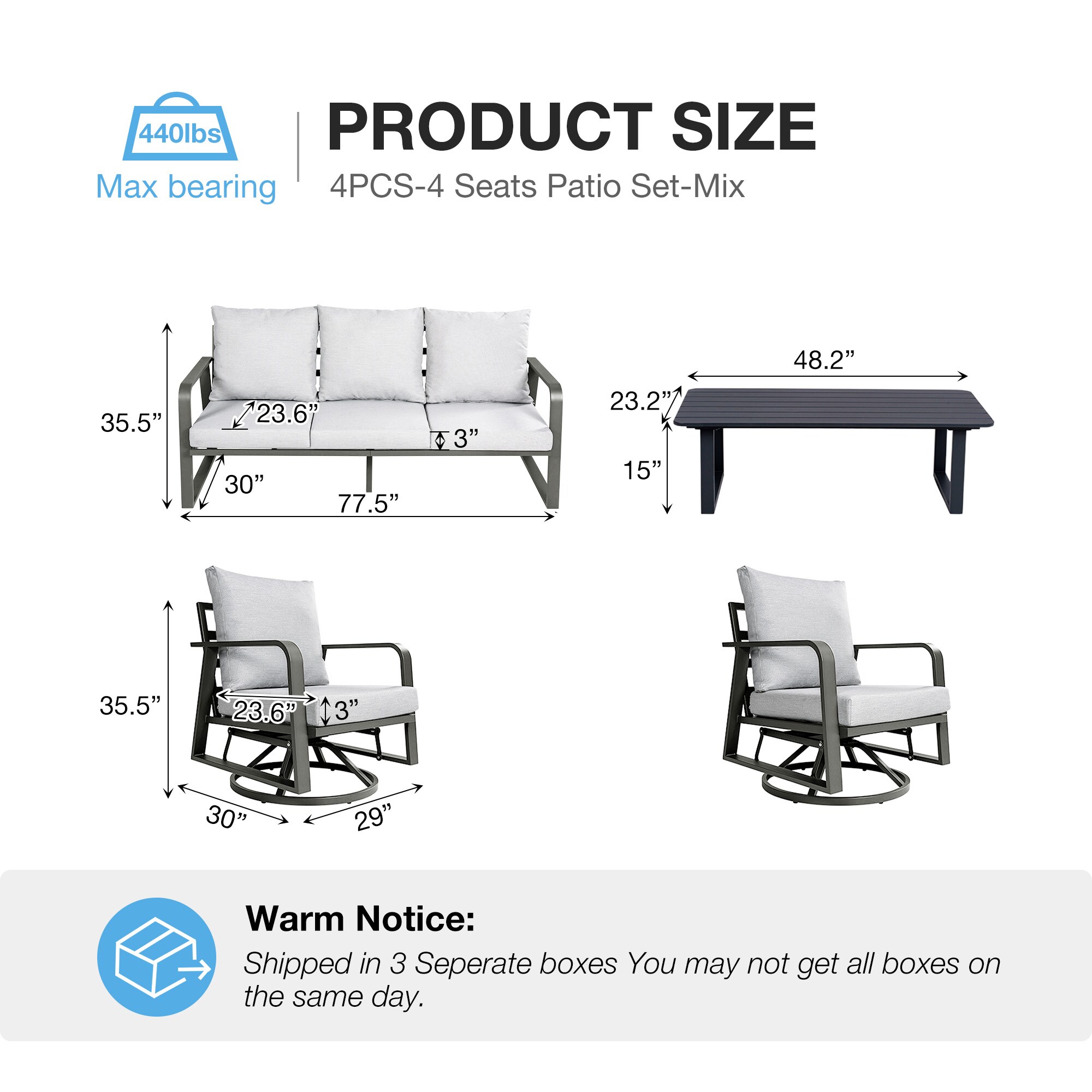 SUGOLD FR-4PCSET-2SWIVEL Patio-Conversation-Sets - View #3