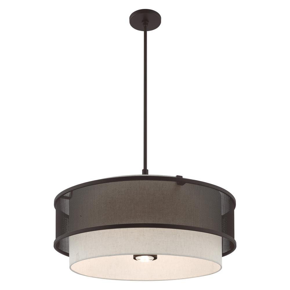 Braddock 5-Light Bronze Drum Pendant with Oatmeal Fabric Shade