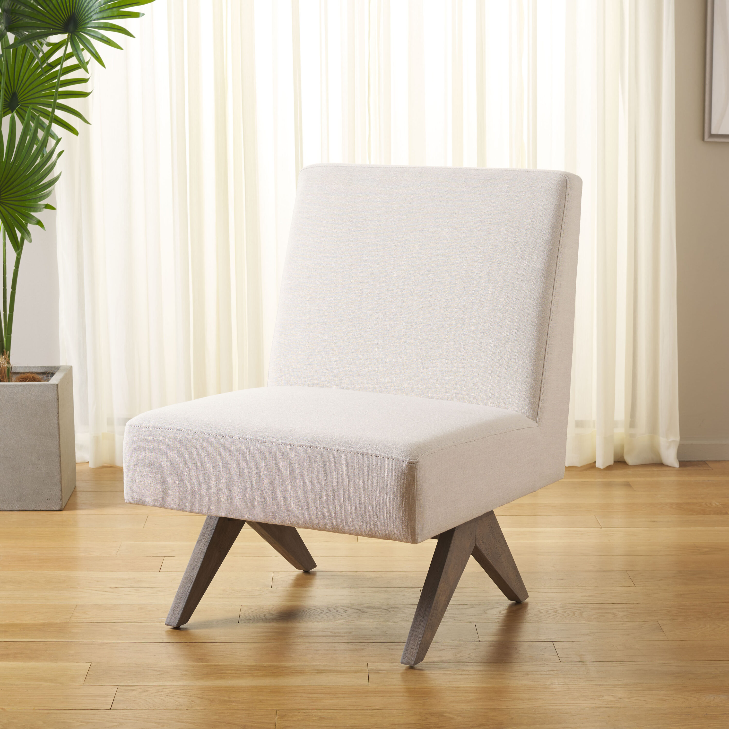 Safavieh ACH4515B Modern White Washed Linen Accent Chair