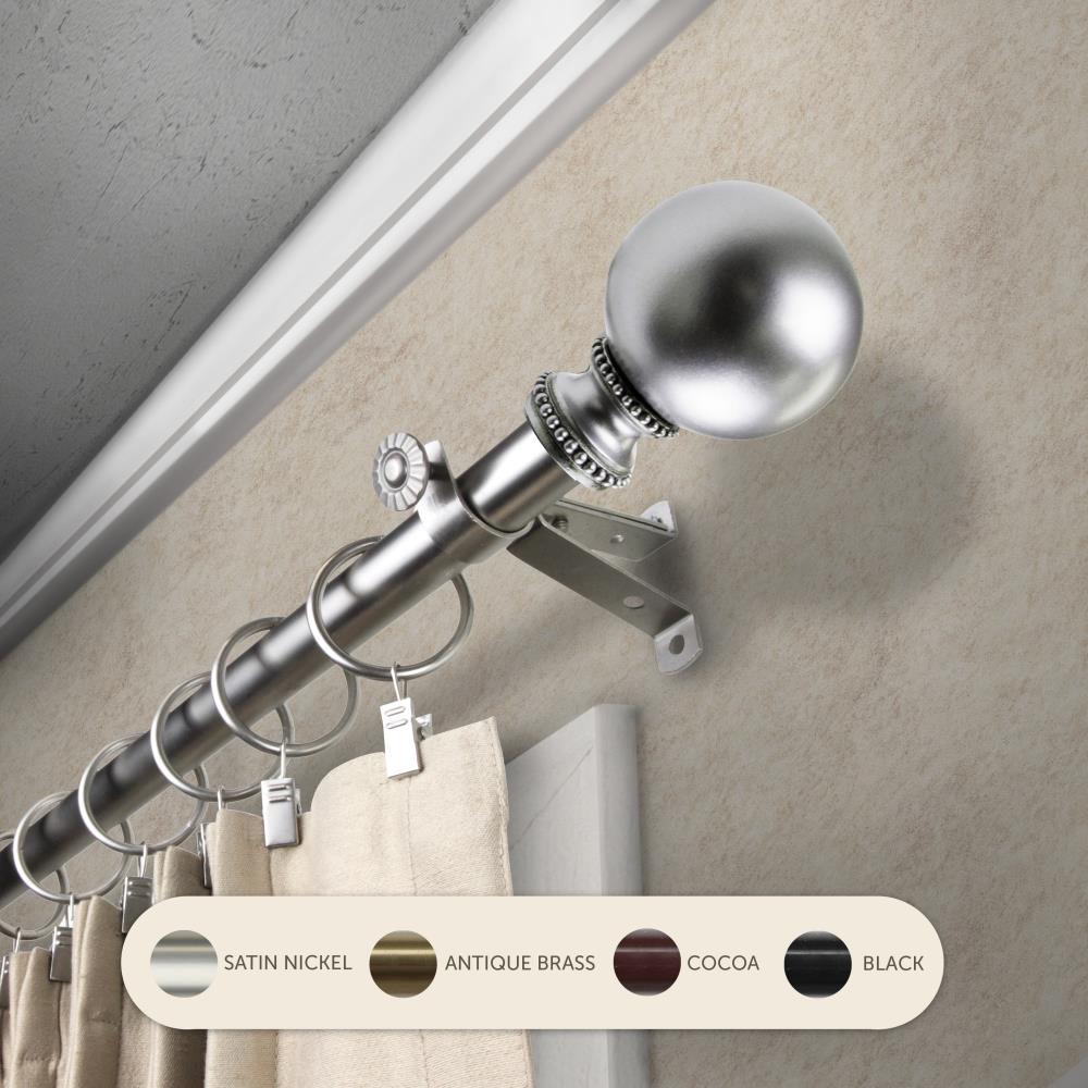 Hart & Harlow L4883-485 13/16-in Parker 48-in to 84-in Satin Nickel Steel Single curtain rod with Finials