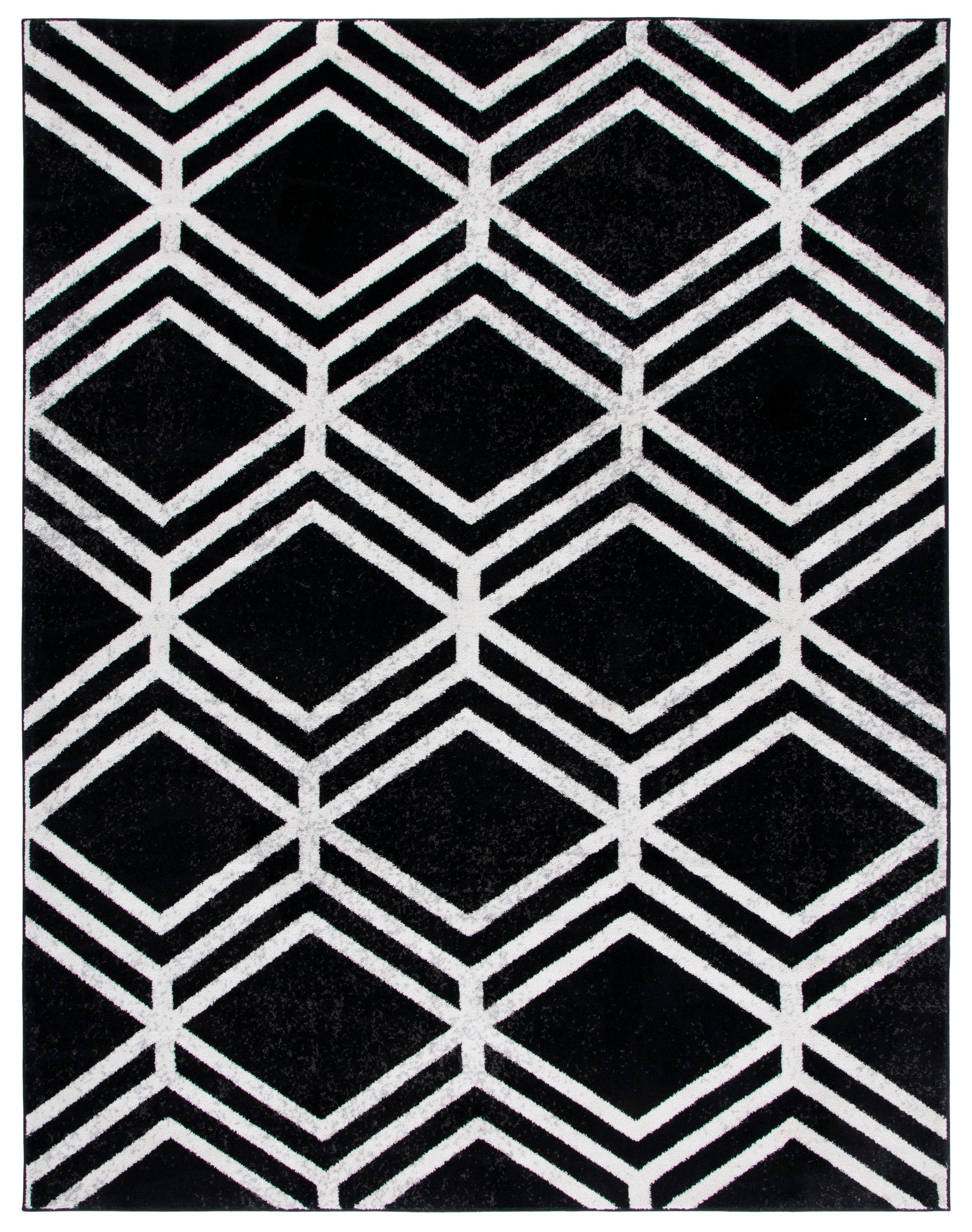 Black and Ivory Geometric 8' x 10' Washable Area Rug