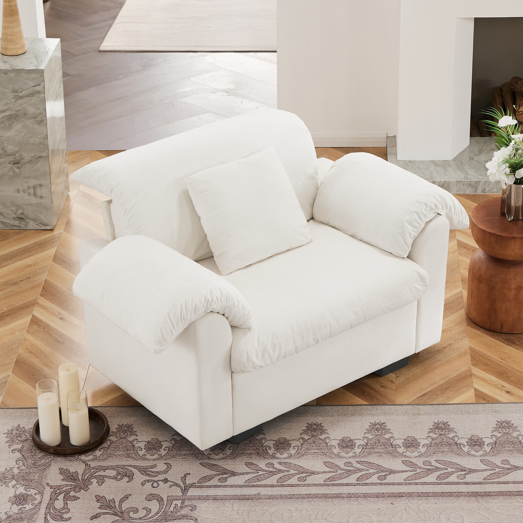 GDFStudio 323017 Modern Deep Seat Single Sofa Velvet Fabric Single Sofa With Storage Function