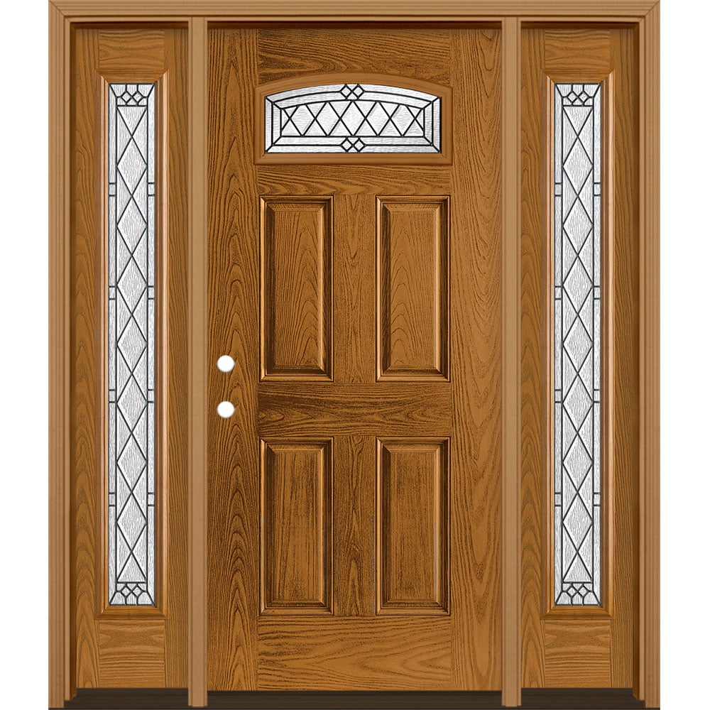 Masonite 3350001 Alston 64-in x 80-in x 4-9/16-in Fiberglass 1/4 lite Right-hand inswing Oakcrest Stained Prehung Front Door with Sidelights with Brickmould Insulating core