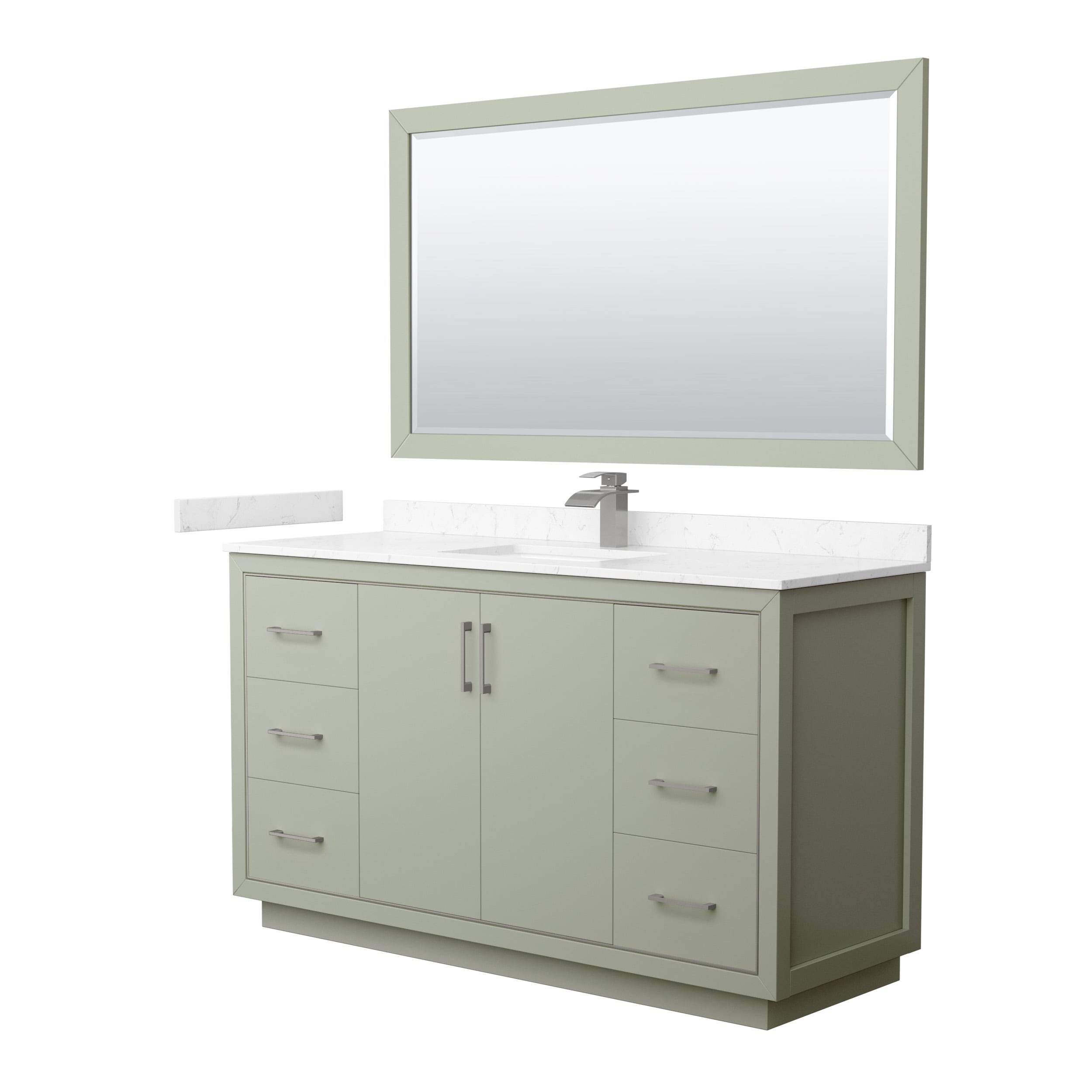 Wyndham Collection WCF111160SLGC2UNSM58 Icon 60-in Light Green with Brushed Nickel Trim Undermount Single Sink Bathroom Vanity with Carrara Cultured Marble Top (Mirror Included)