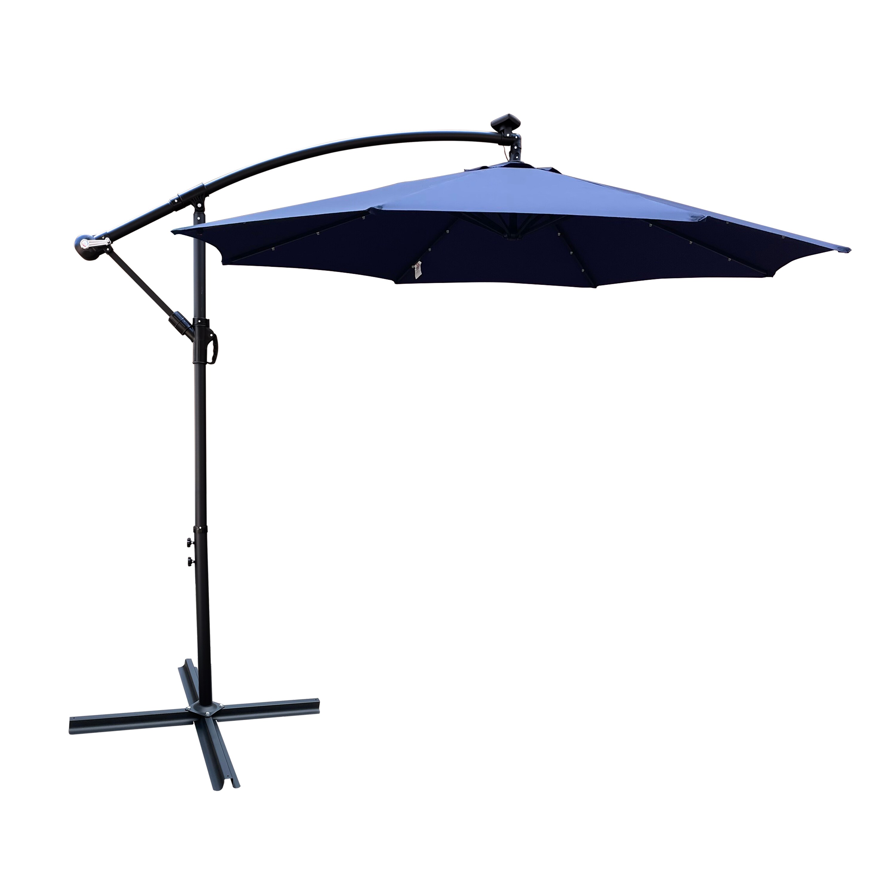 CESICIA W225-OPS-193 10-ft Steel Blue Crank Market Patio Umbrella with Lights with Base