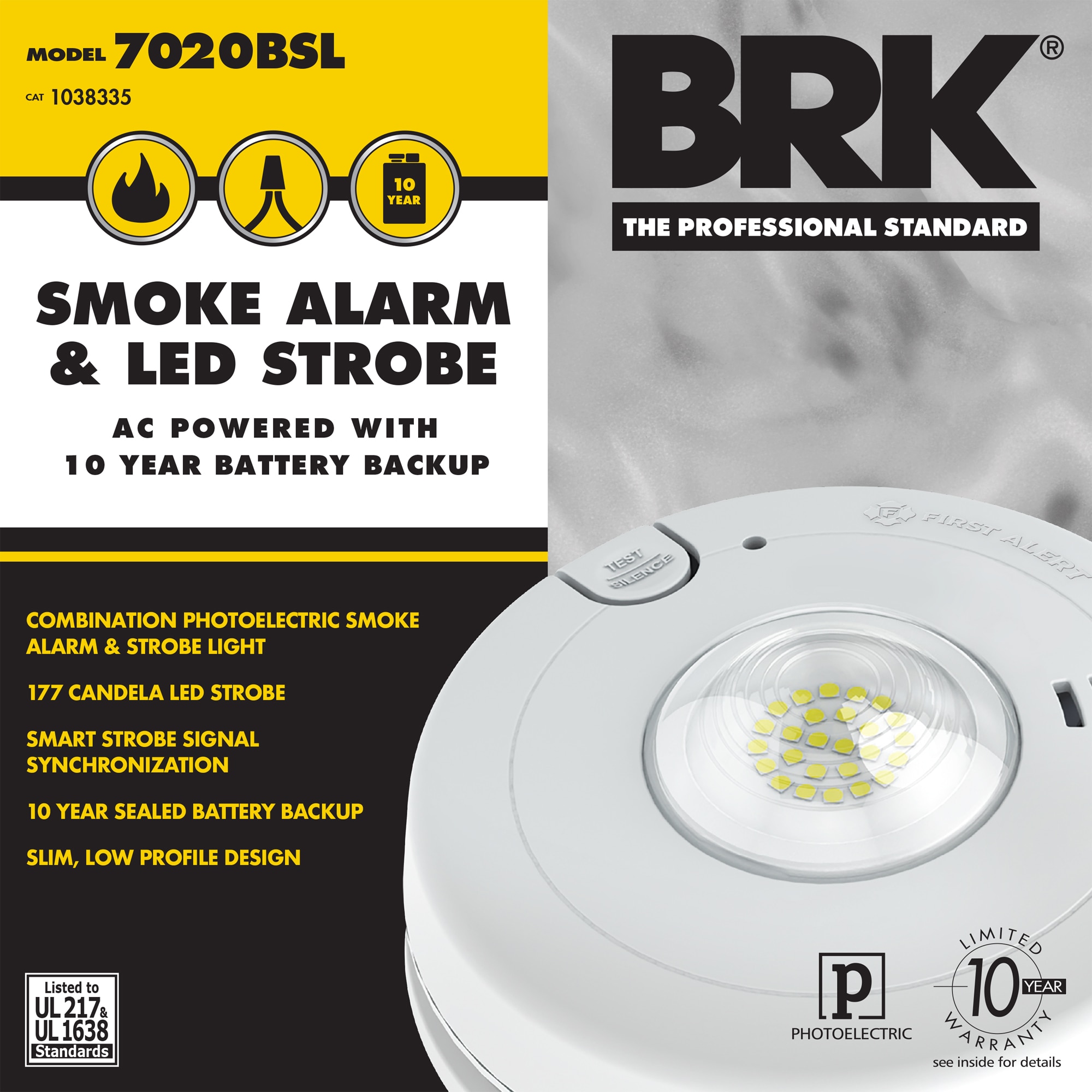 First Alert 1038335 BRK 10-Year Battery Hardwired (with Battery Back-up) Photoelectric Smoke Detector