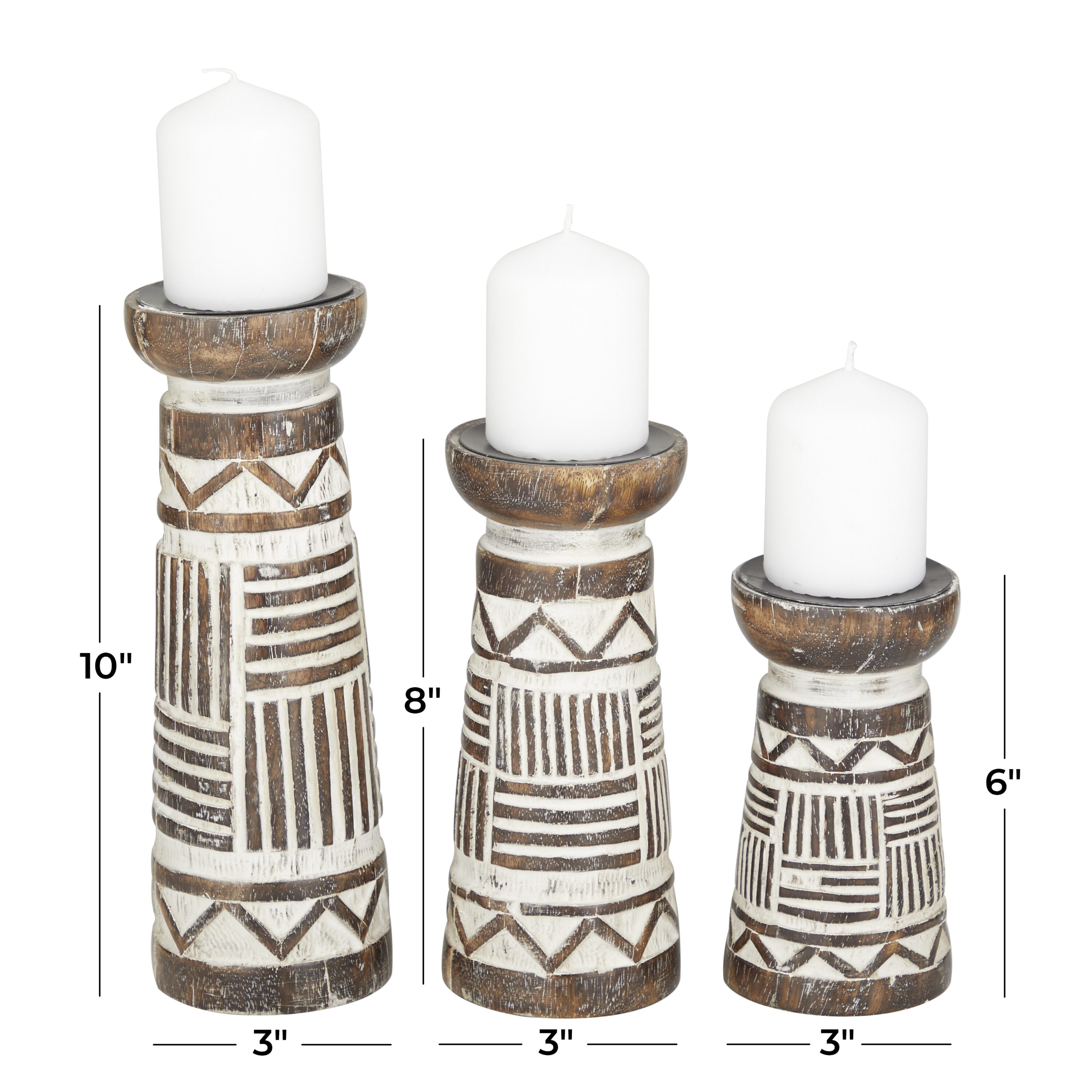 Mango Wood Trio Candle Holder Set in Dark Brown