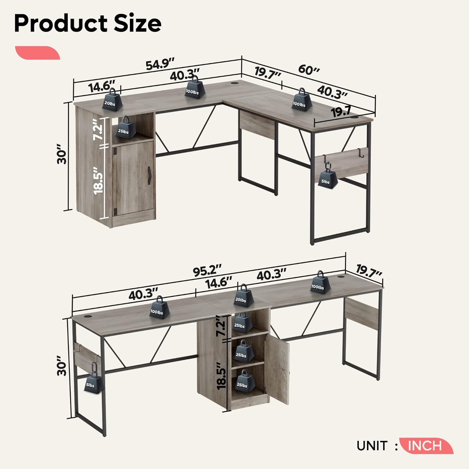 Bestier LOW-D385R-GRYW desks - View #6