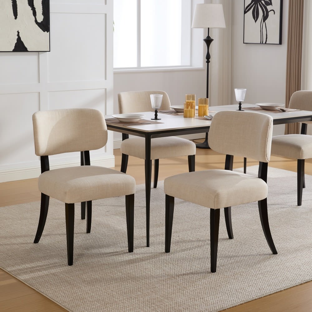 Coolbibila Set of 2 Mid Century Modern Cream Upholstered Dining Chairs ...