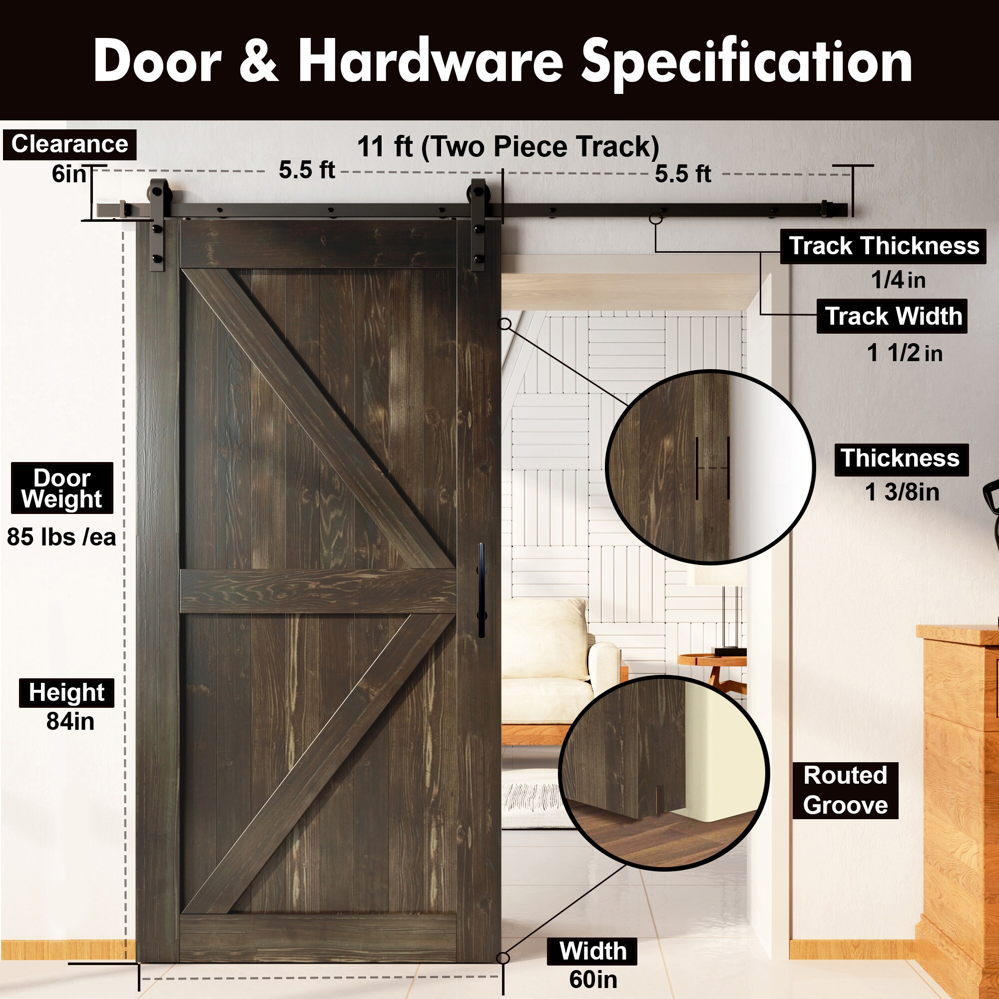 HOMACER YT1TGH132C-6084-K-EB Barn-Doors - View #7