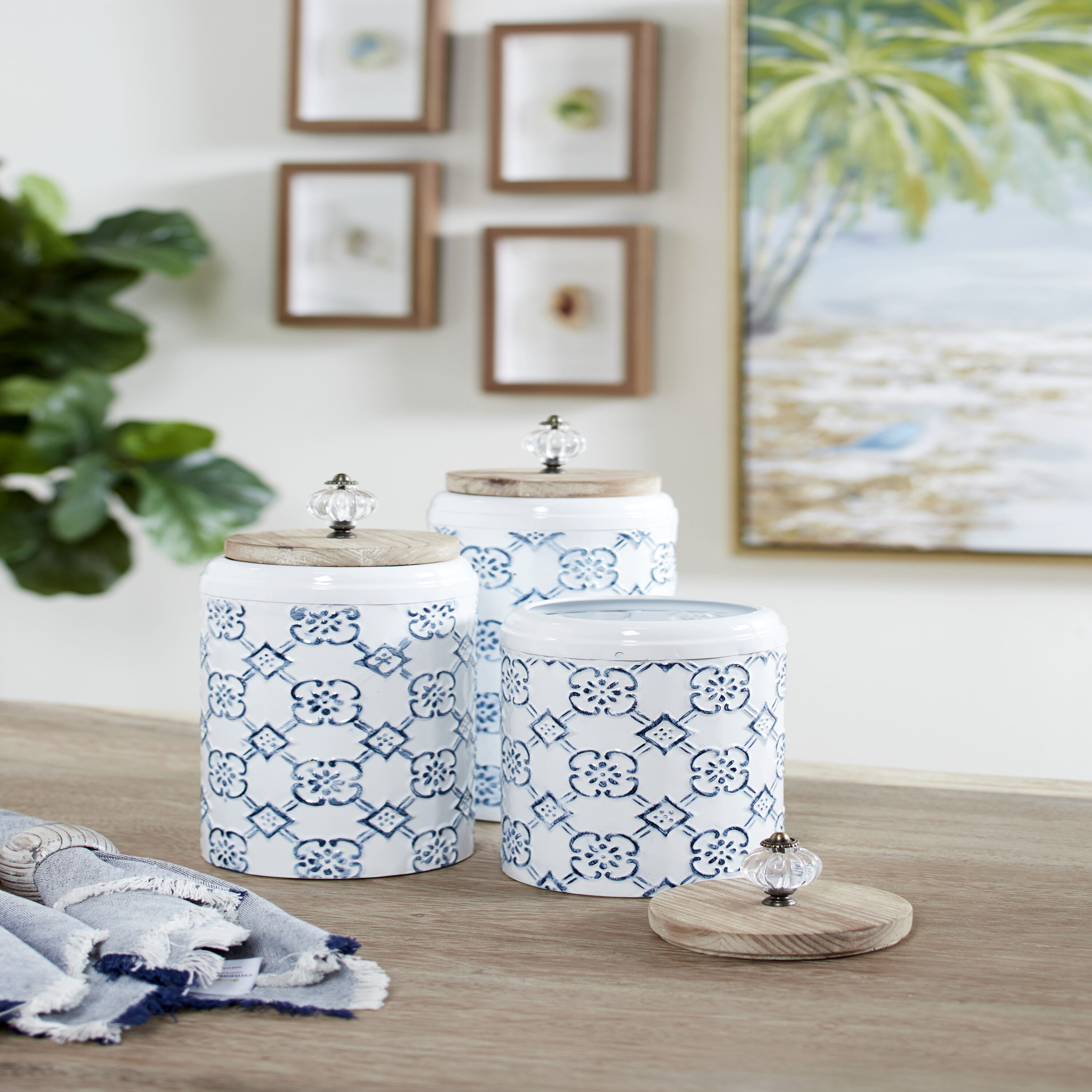 Grayson Lane 42995 3 -Pack Blue Metal Farmhouse Decorative jar
