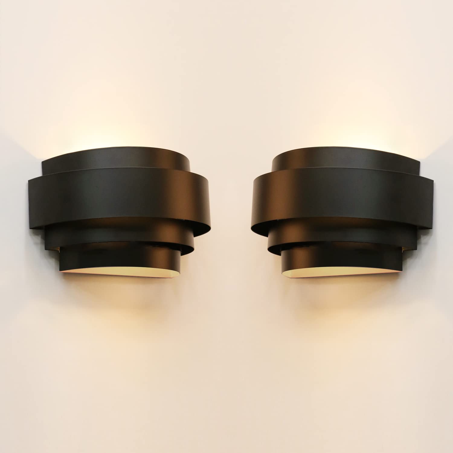 Fanbulous Modern Wall Light Black Indoor Metal Sconce Home Theater Staircase Basement Bedroom 2pcs