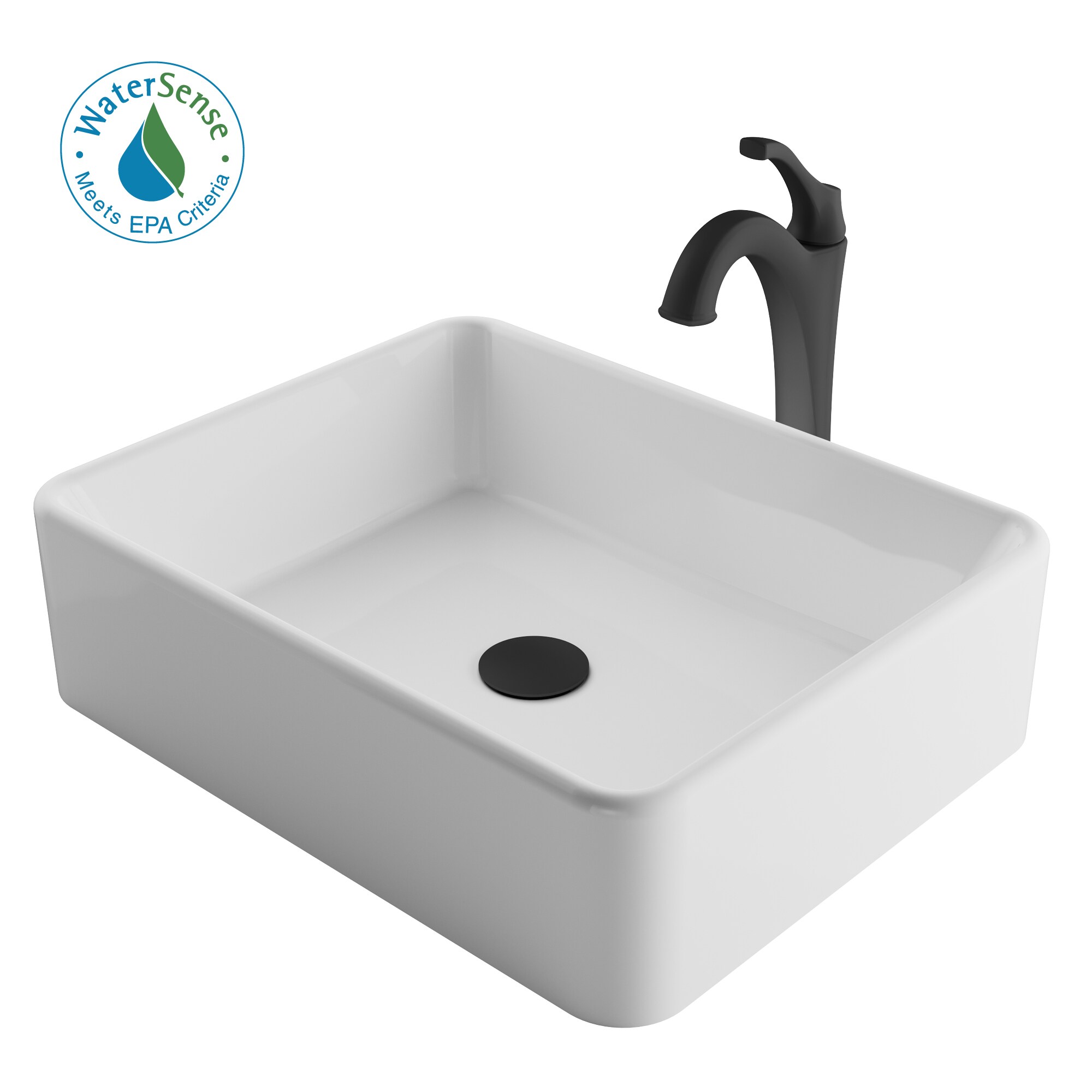 Kraus C-KCV-121-1200MB Ceramic Vessel Rectangular Traditional White Bathroom Sink with Faucet Included with Drain Included ( 18.75-Inches x 14.25-Inches )