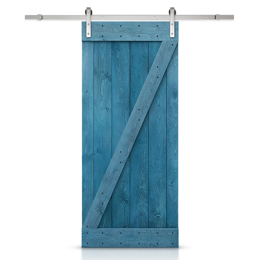 CALHOME TSQ03-SS+ASM-B36N 36-in x 84-in Ocean blue Pine Wood Solid core Single Barn Door (Hardware Included)