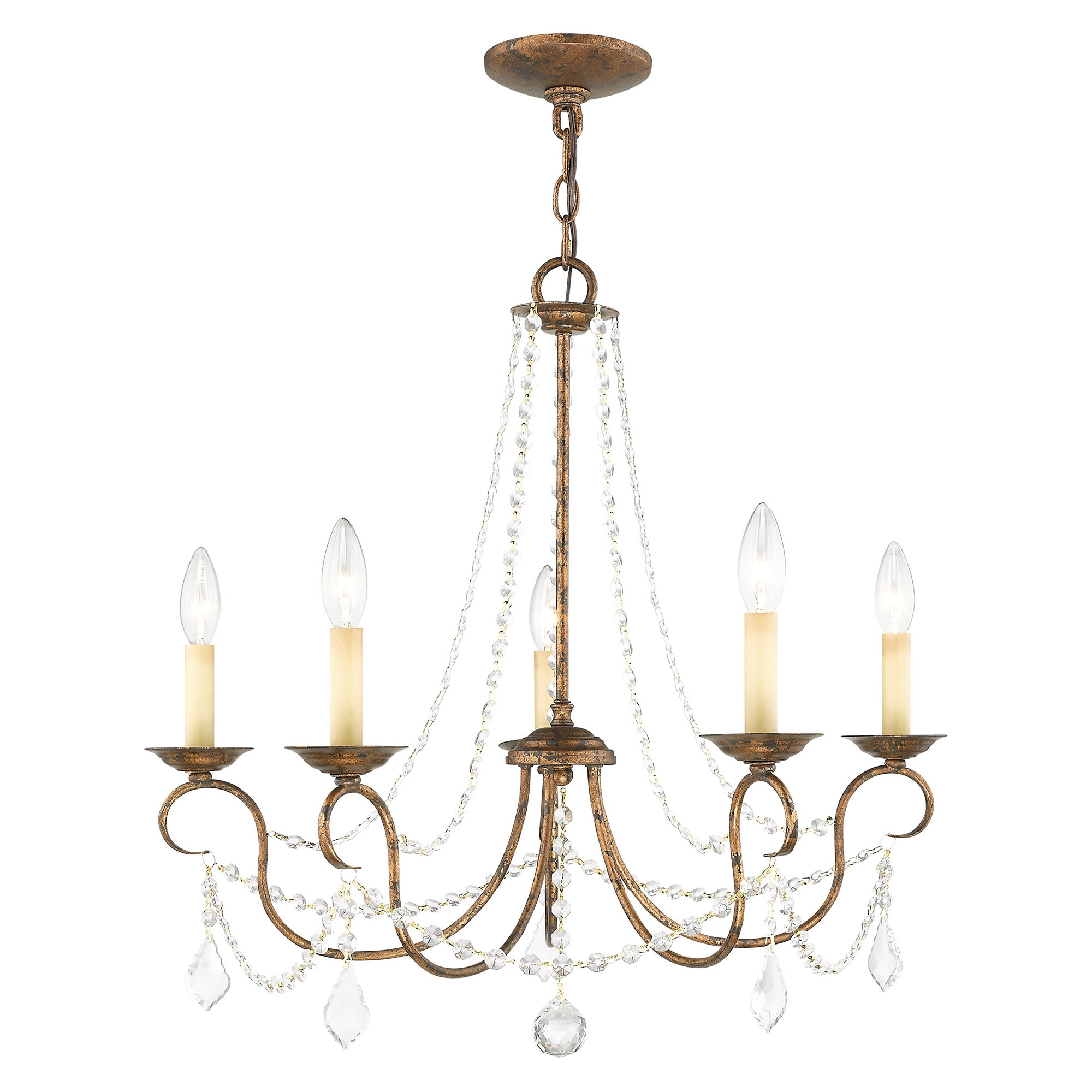 Livex Lighting 6515-71 Pennington 5 -Light Distressed Bronze Traditional Crystal For Use in Bathrooms, Bedrooms, Dining Rooms, Foyers, Kitchens, Living Rooms Chandelier