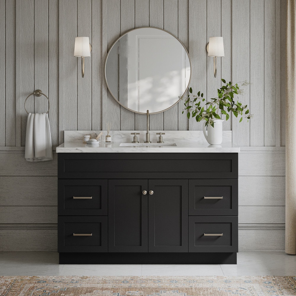 ARIEL F055SCWRVOBLK Hamlet 54-in Black Undermount Single sink Bathroom Vanity with Carrara White Marble Marble Top