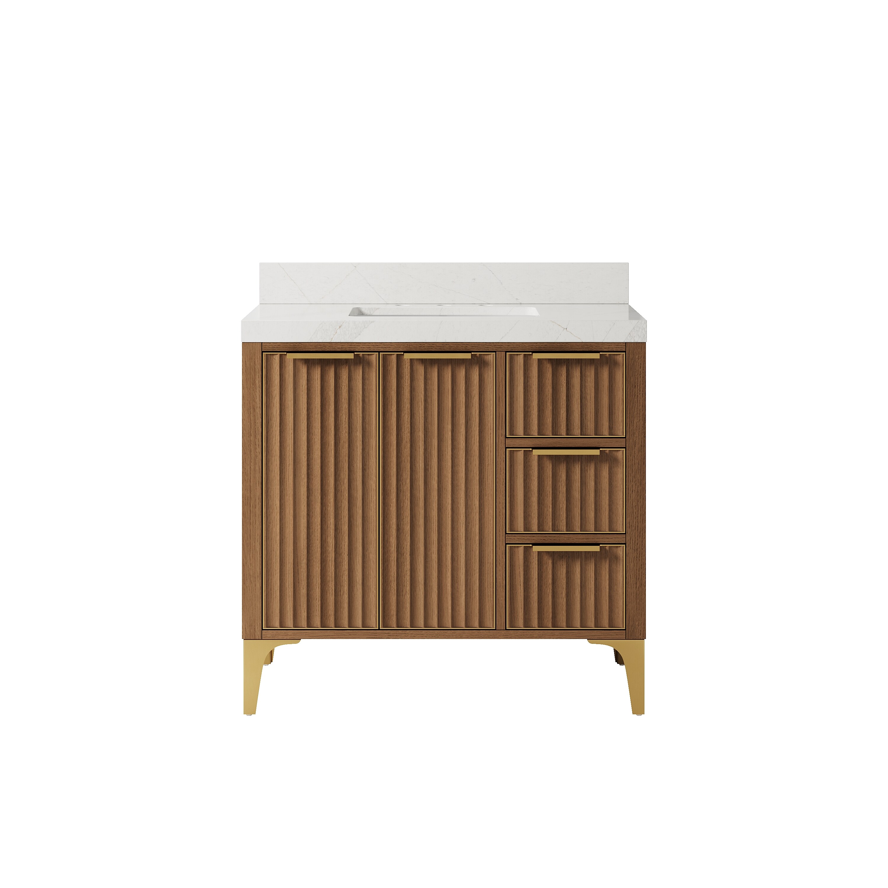 ANGELES HOME Solid Wood 36-in Walnut Undermount Single Sink Bathroom ...