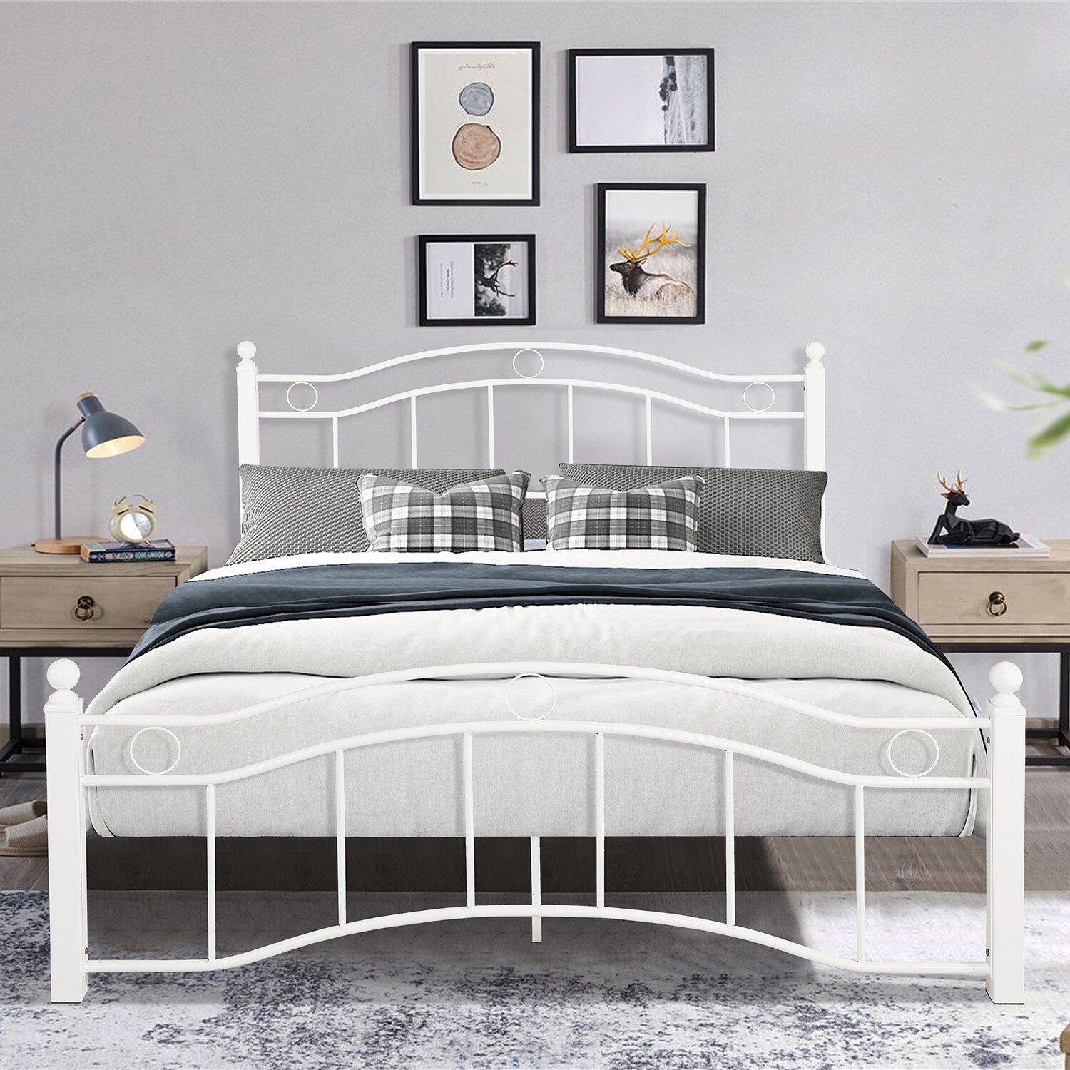 GZMR Queen Size White Metal Bed Frame White Queen Wood Bed Frame In The ...