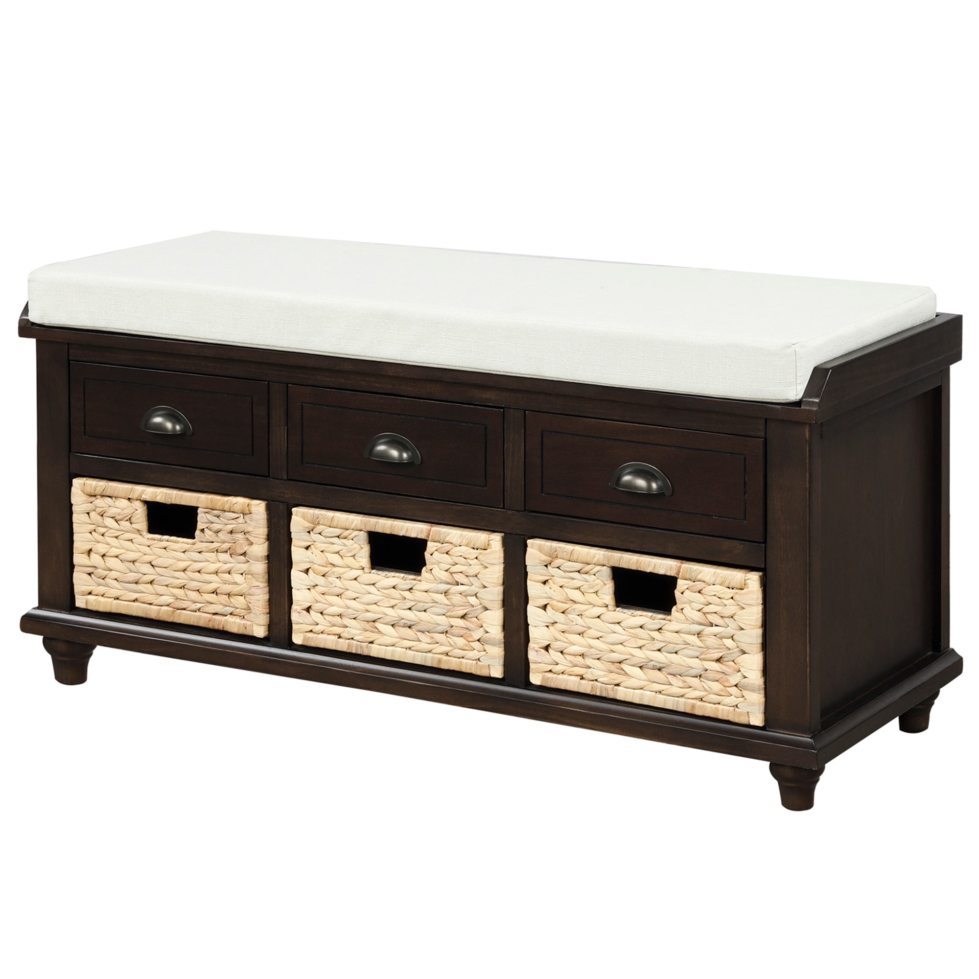 SINOFURN SYA330010BN Rustic Brown Accent Bench with Storage 42.1-Inches x 15.4-Inches x 21-Inches