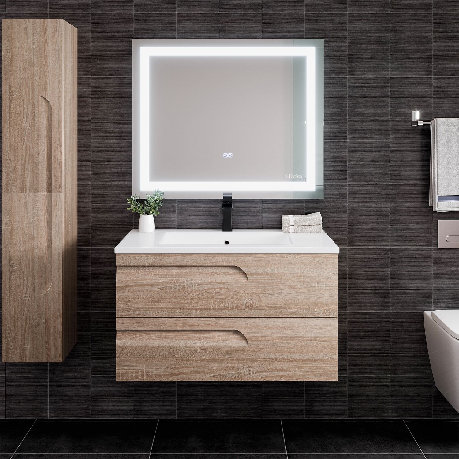 Eviva EVVN23-36MP-WM Joy 36-in Maple Single Sink Floating Bathroom Vanity with White Porcelain Top