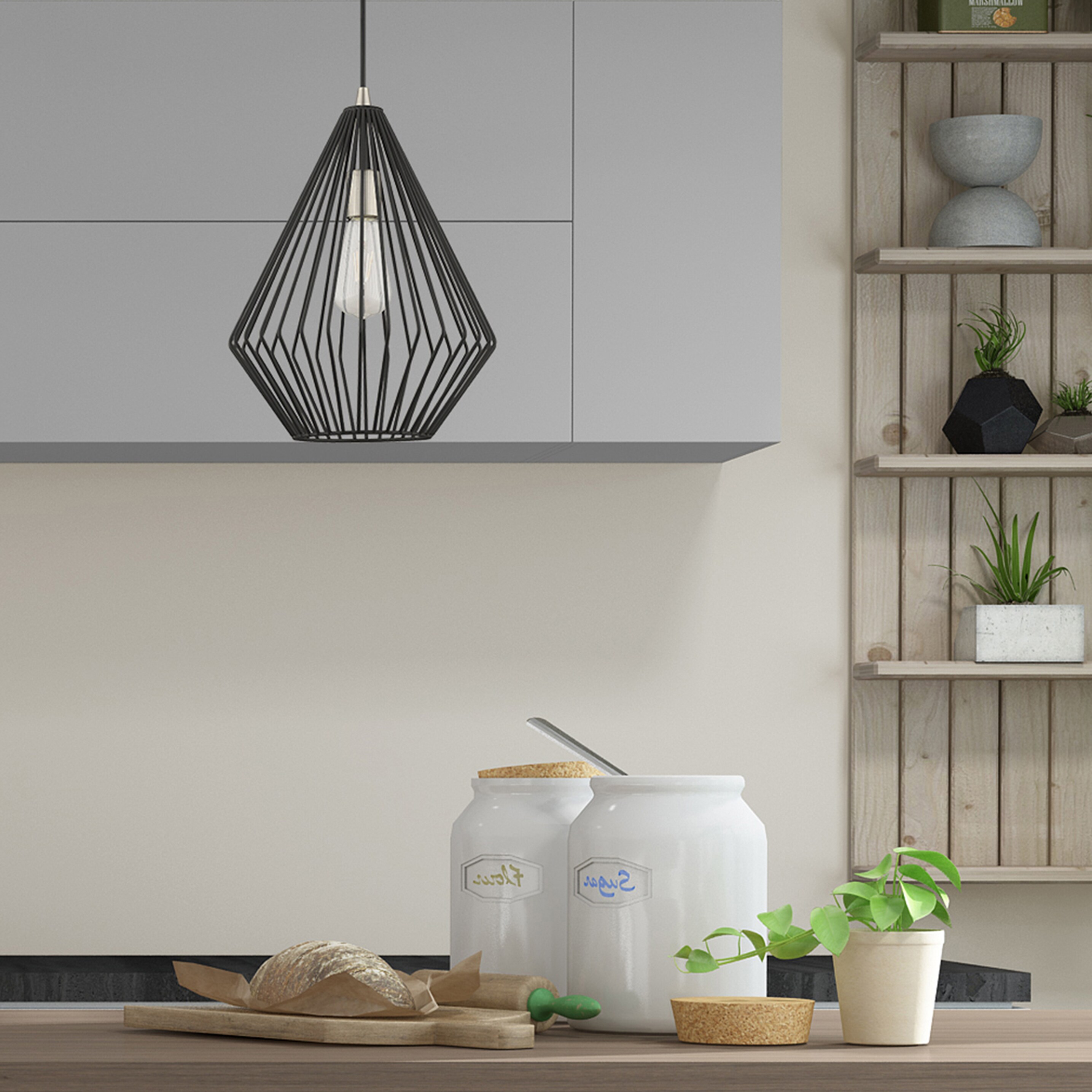 Linz Black Steel Geometric Mini Pendant Light - 21" Height