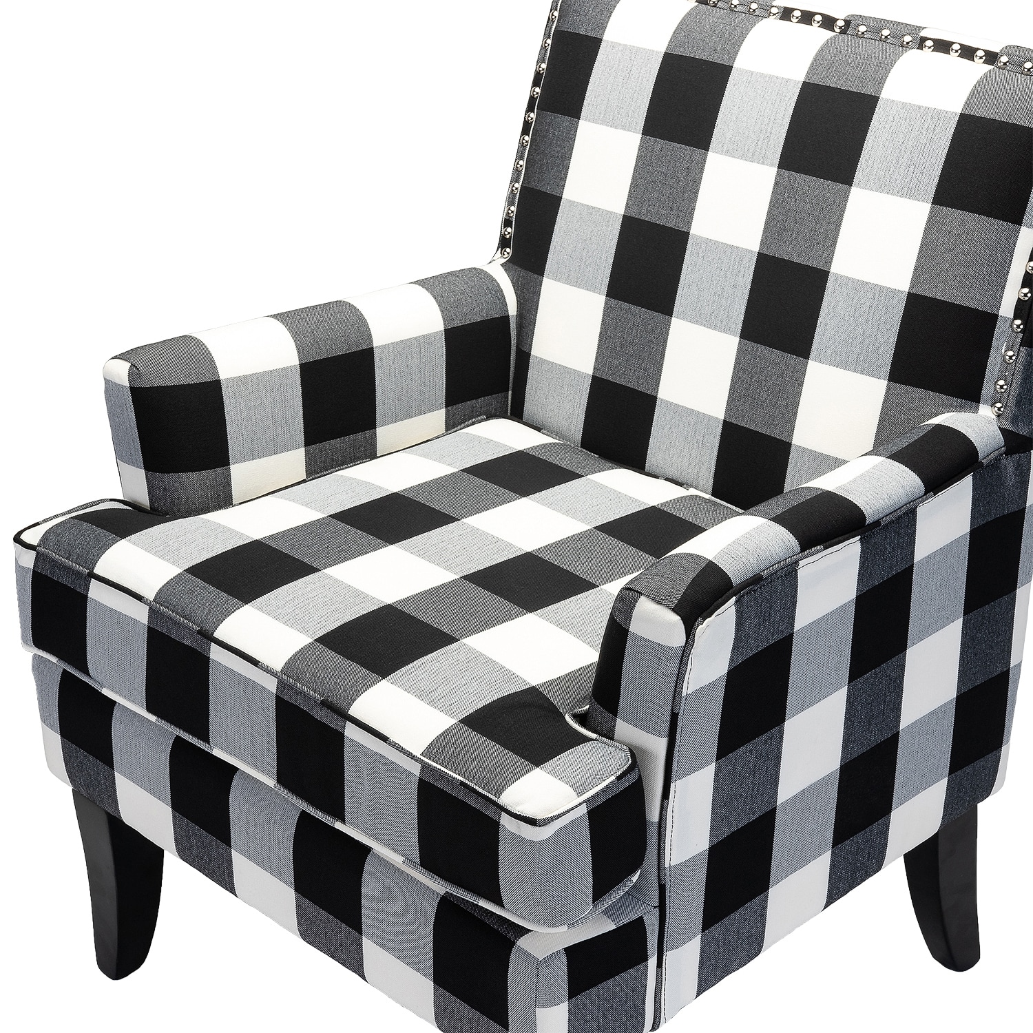 Classic Black Buffalo Plaid Armchair with Nailhead Trim