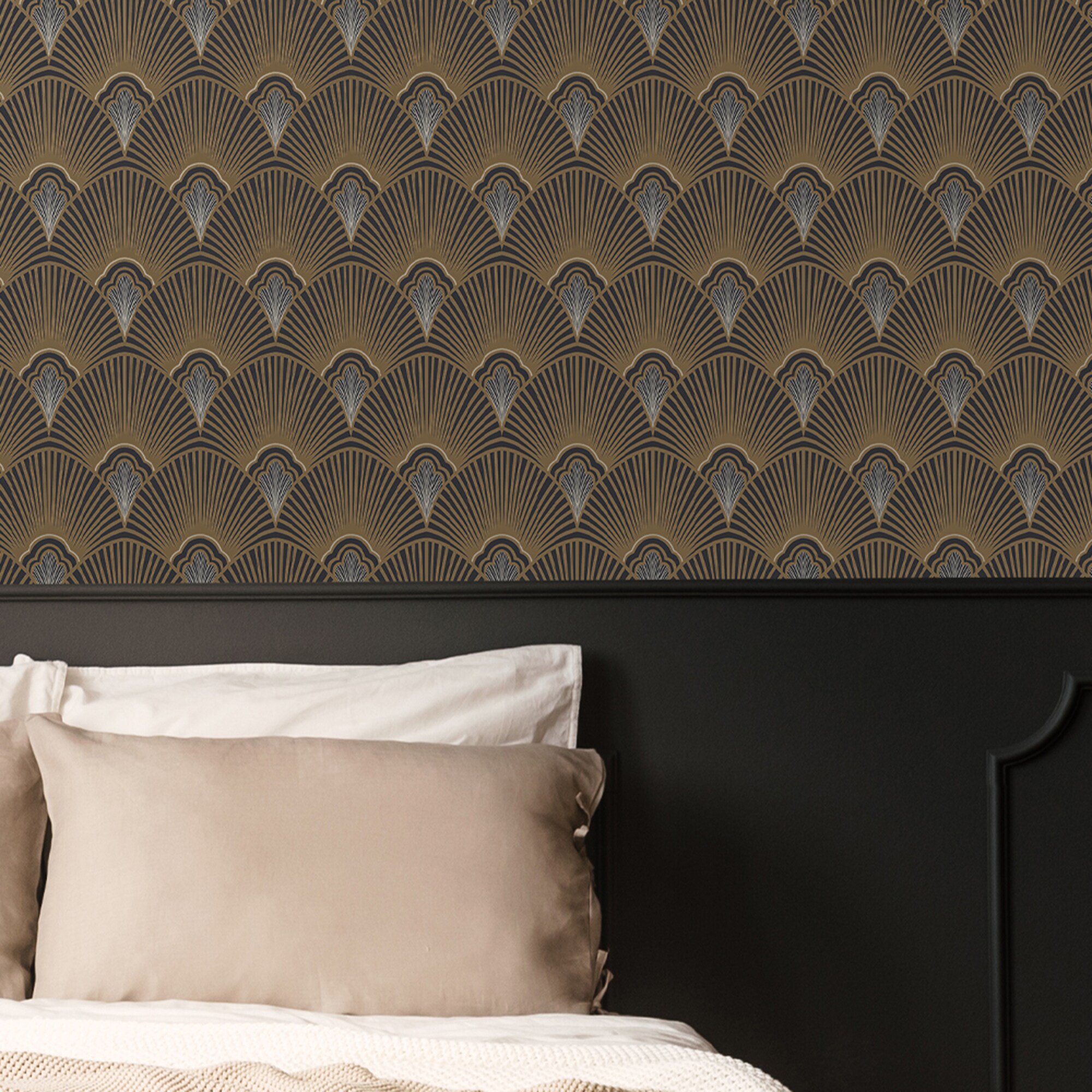 Sublime Art Deco Black and Gold Vinyl Wallpaper Roll