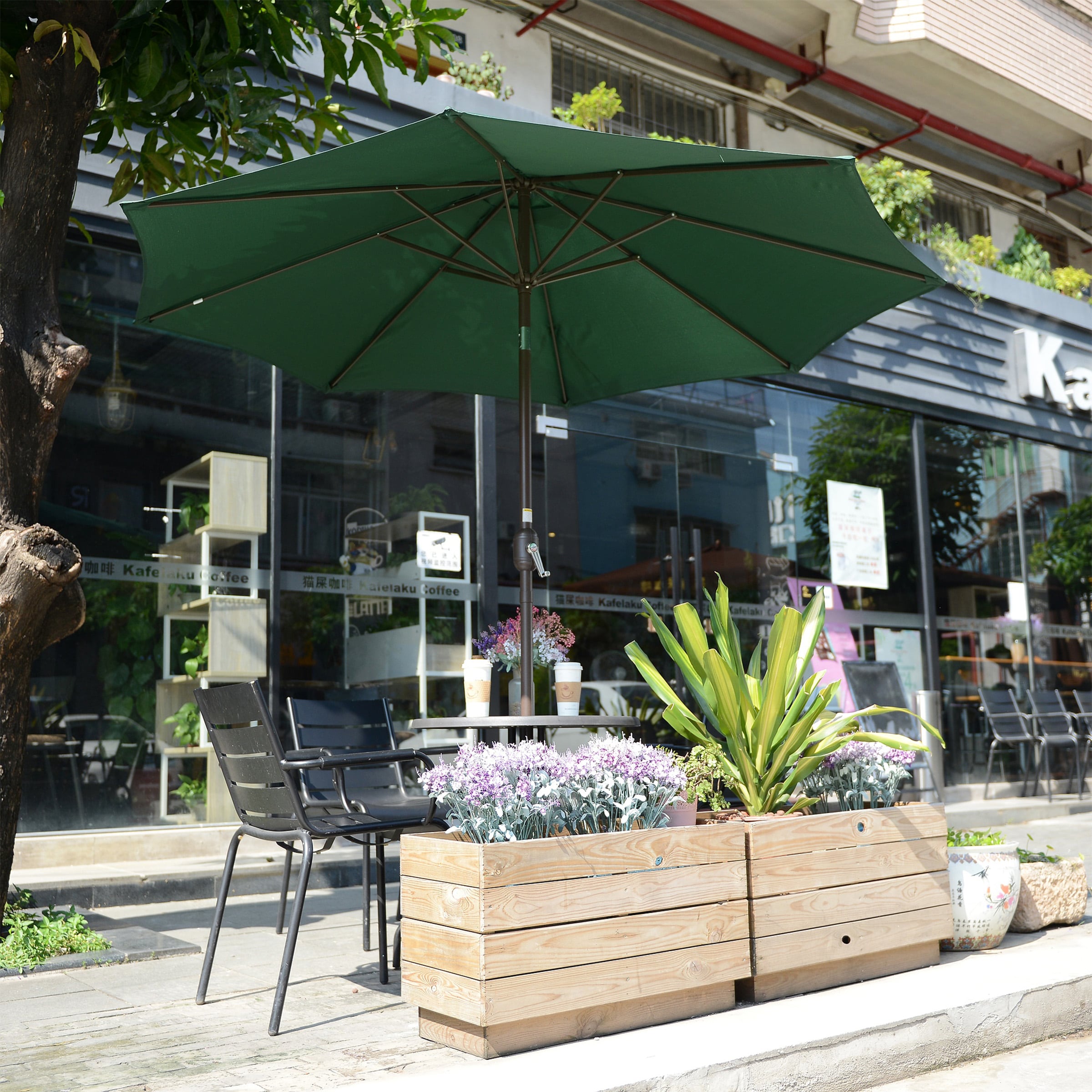 Nature Spring 520665BVD 9.0-ft Aluminum Green Auto-tilt Garden Patio Umbrella