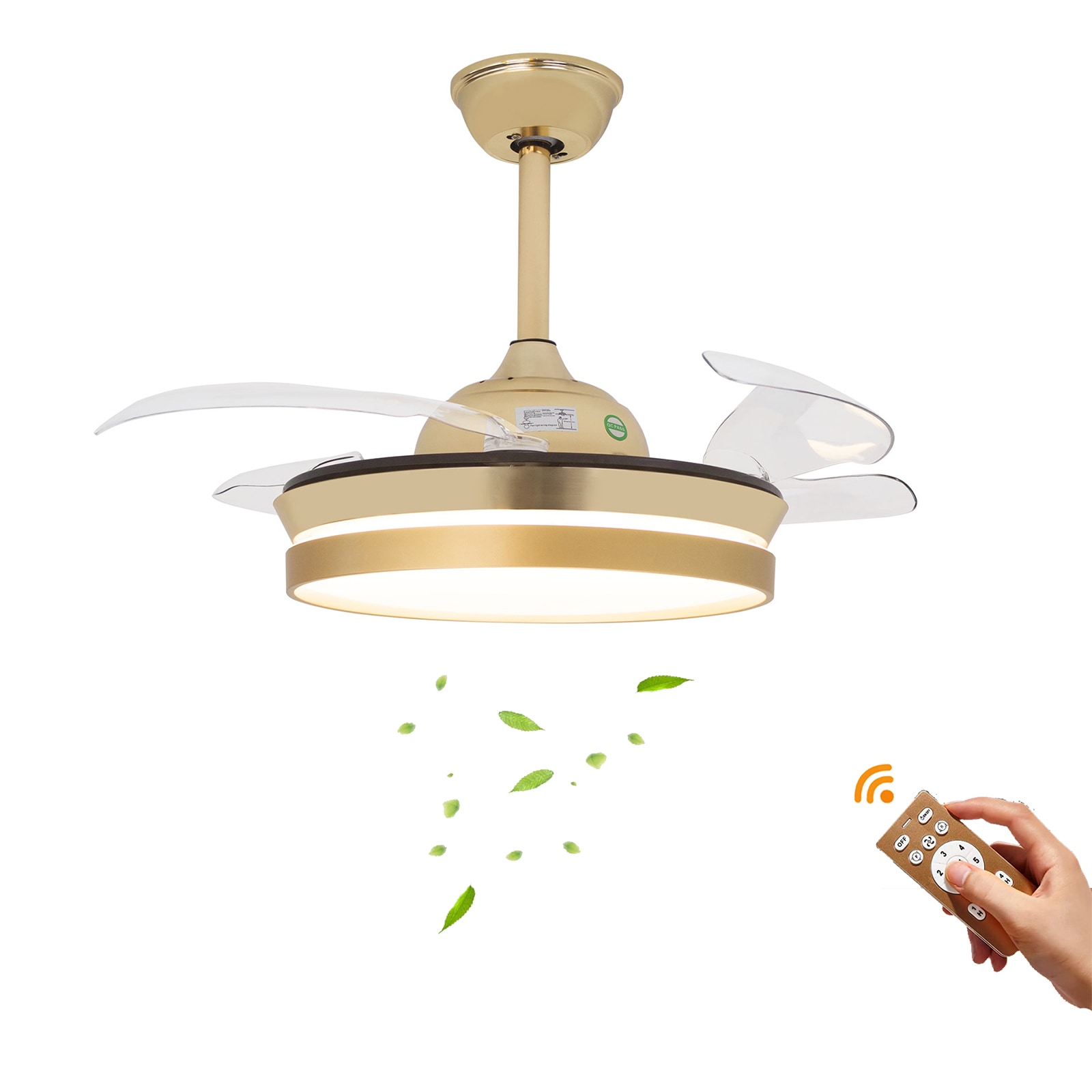Oukaning JZUCOD8L99HCX 36-in Color-Changing Integrated LED Gold 6-Speed DC Reverse with ABS Blades Fandelier Ceiling Fan With Light - Remote Included ( 4 -Blade )
