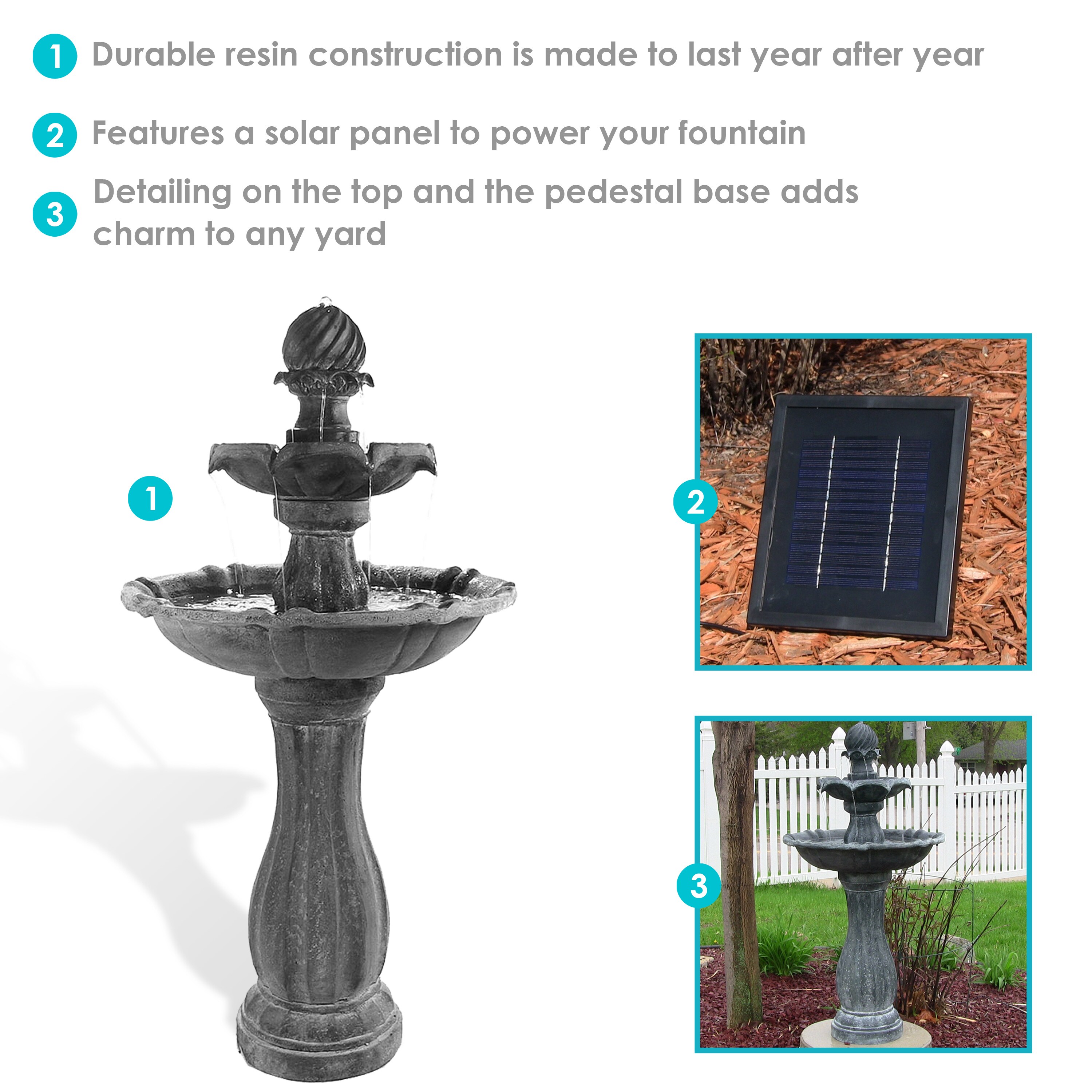 Sunnydaze Decor 45-in H Resin Solar Tiered Outdoor Fountain Pump ...