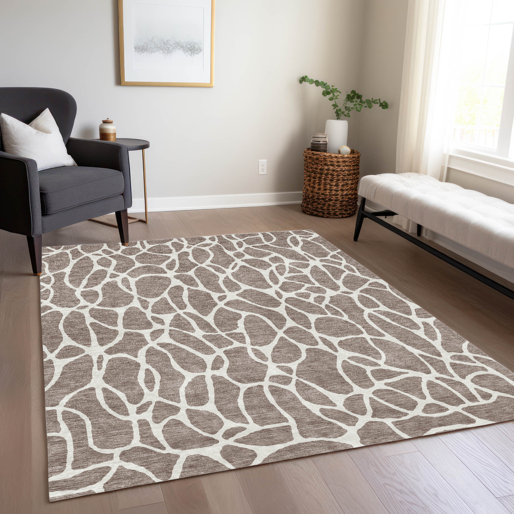 Addison Rugs ACN1024TP3X5 Chantille ACN1024TP 3 x 5 (ft) Polyester Taupe Rectangular Indoor/Outdoor Geometric Machine washable Area rug