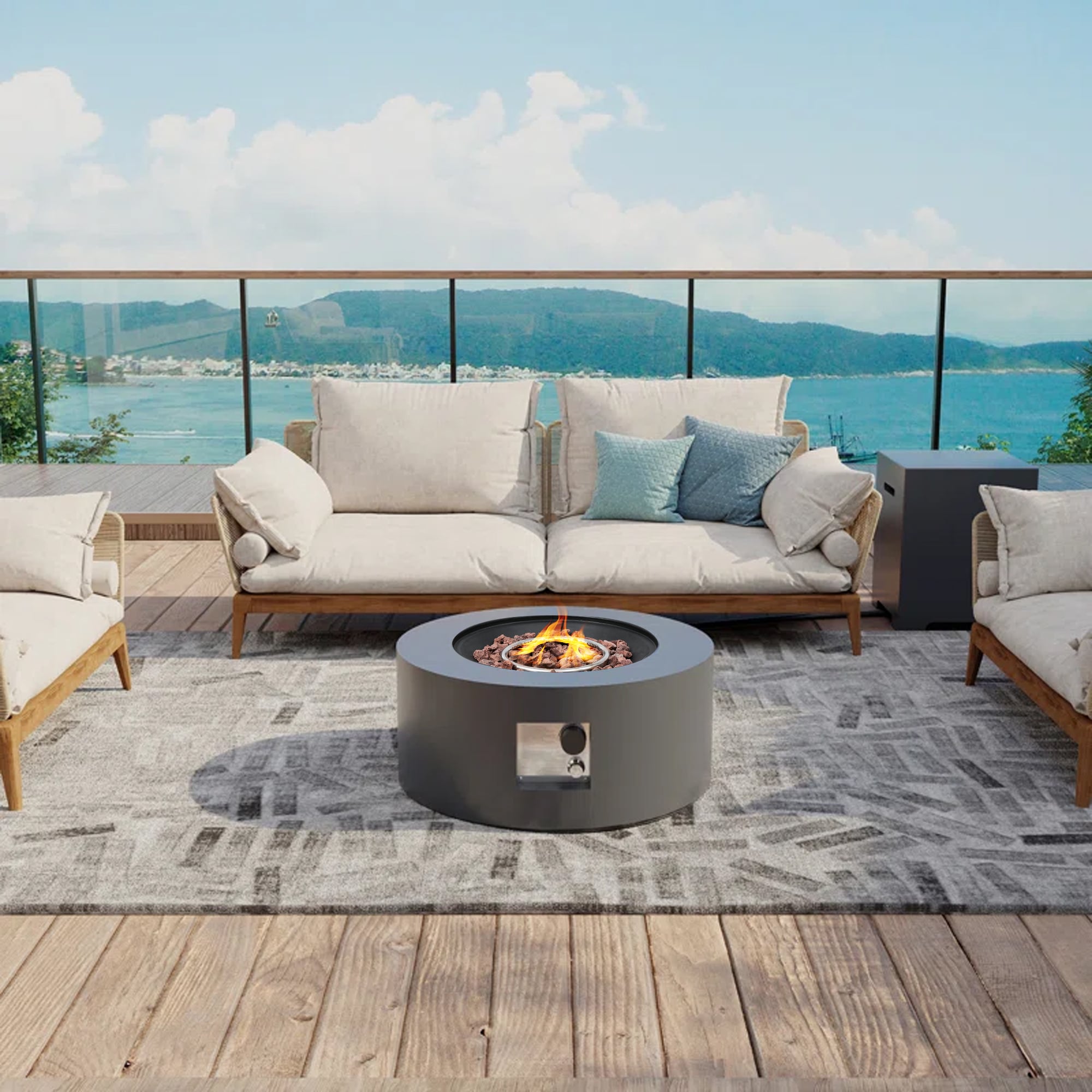 UPHA 28TP-YX-GF Round Fire Pits with tank cover 28-in W Dark Gray Iron Round Liquid propane Fire pit