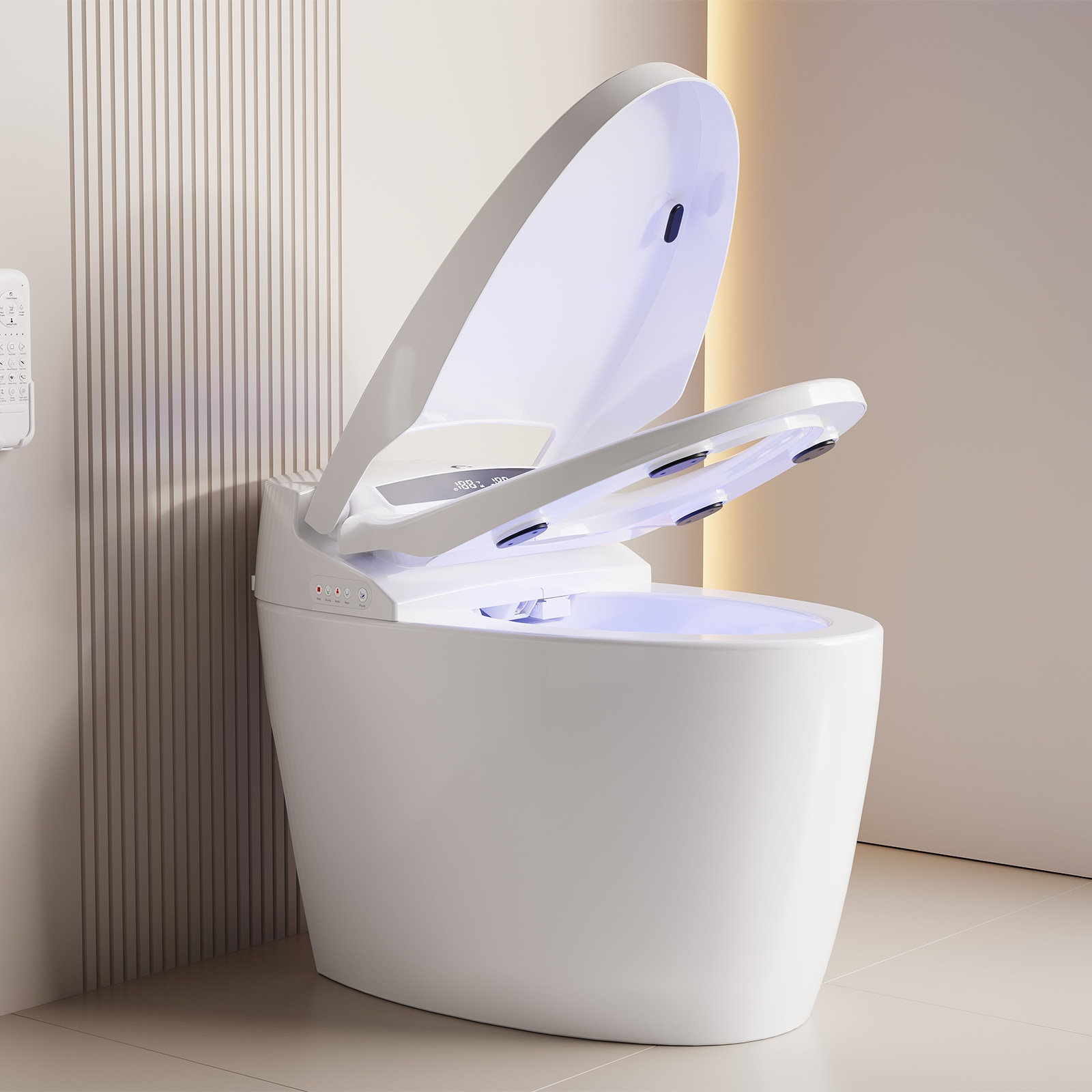 Garvee Smart Toilet Modern One Piece Elongated Toilet with Bidet Built in Heated Seat Foot Sensor Flushing Warm Air Dryer Remote Control with Lid Open/Close