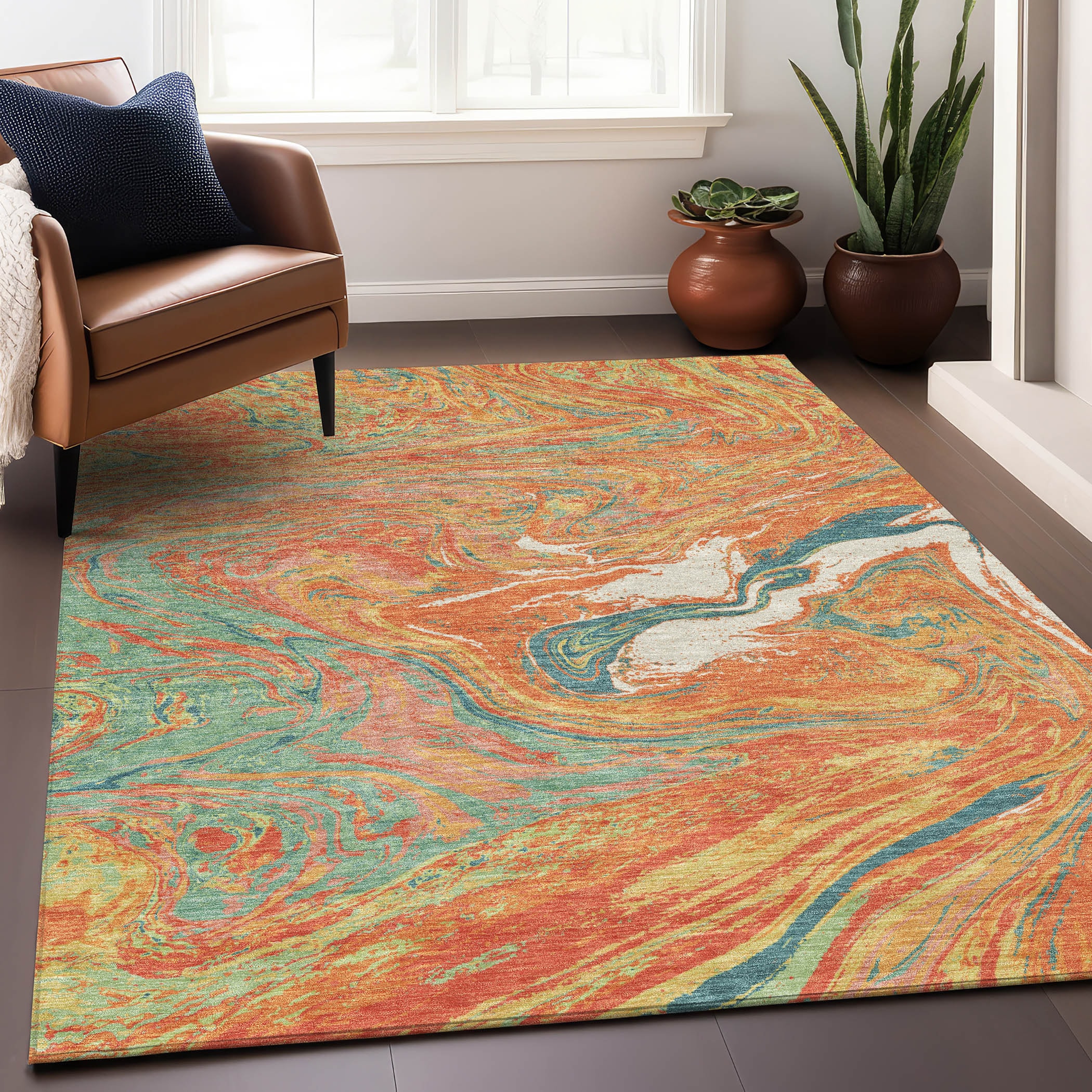 Addison Rugs ACN1061OR30X46 Chantille ACN1061OR 2 x 3 (ft) Polyester Orange Rectangular Indoor/Outdoor Geometric Machine washable Area rug